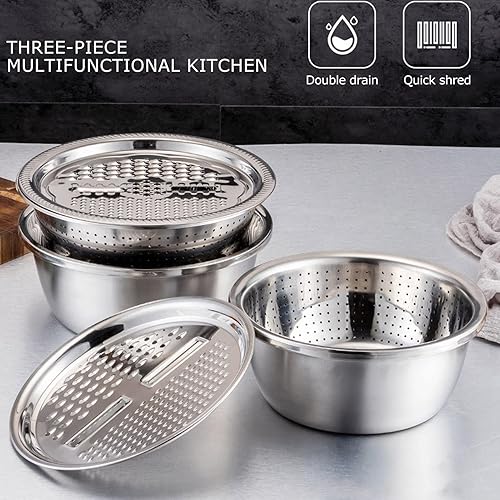 Miniatura 5 de Juego de ralladores de acero inoxidable, cesta de drenaje multifuncional, ralladores de verduras para rebanadas, ralladura y rallar verduras, papas