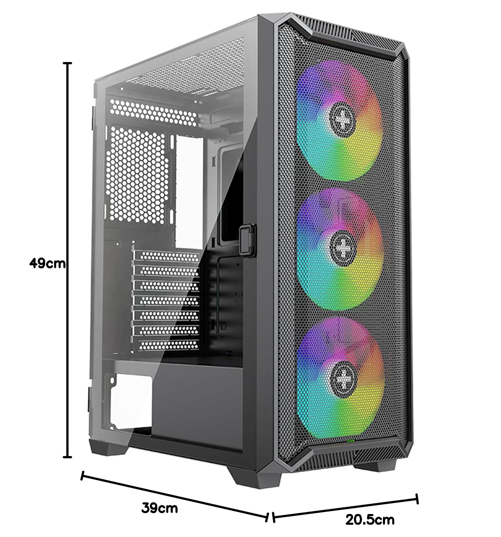 Xilence X613 XILENT Blade II Gaming PC Case, 3 x 120 mm ARGB Fans, ATX Midi Tower Case, Mesh Front Panel for Good Airflow and PWM/ARGB Control Board, pannello laterale in vetro senza viti, nero
