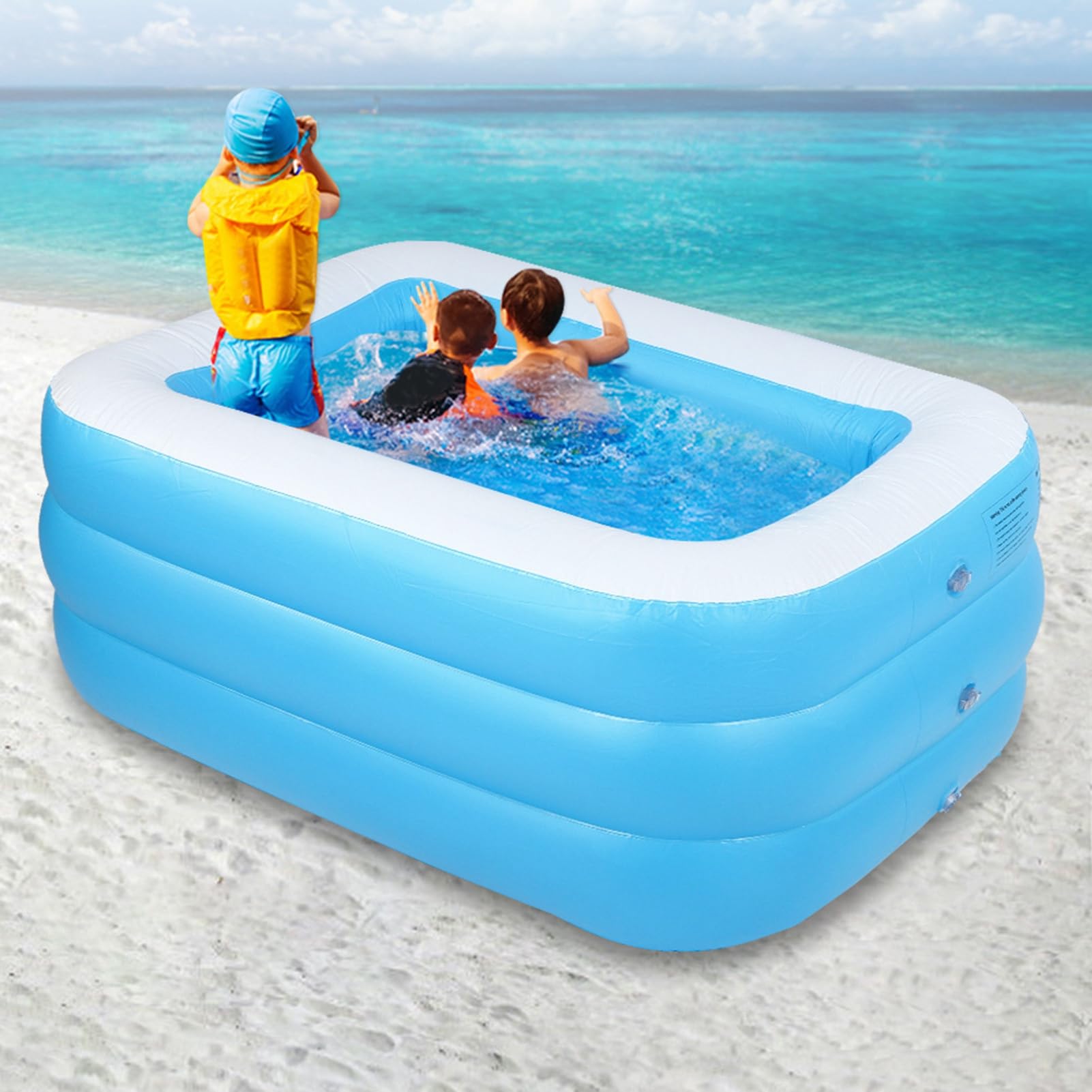 Piscina Inflable para Niños Piscina Infantil Cuadrada de Gran Tamaño para Divertirse Bañarse en Casa Ideal para Niños Material de PVC 130x92x50 Cm (#1)