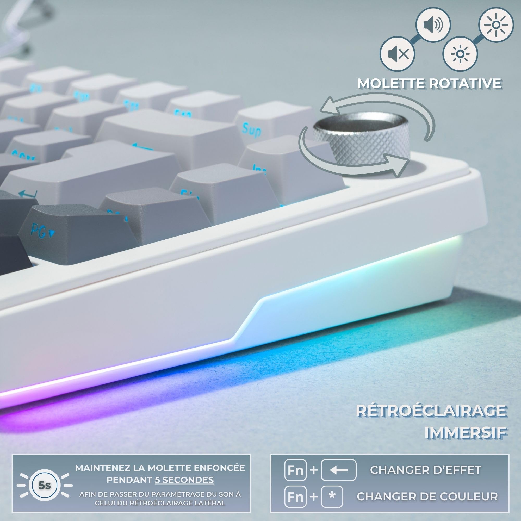 The G-Lab - KEYZ Elite 300 HE GRW - Magnetyczna Klawiatura Gamingowa Hall Effect 75% AZERTY FR, Przewodowa USB, 8000 Hz Rapid Trigger, Regulowana Aktywacja 0,01 mm, PBT Hot-Swap, RGB i Makra - Win/Mac
