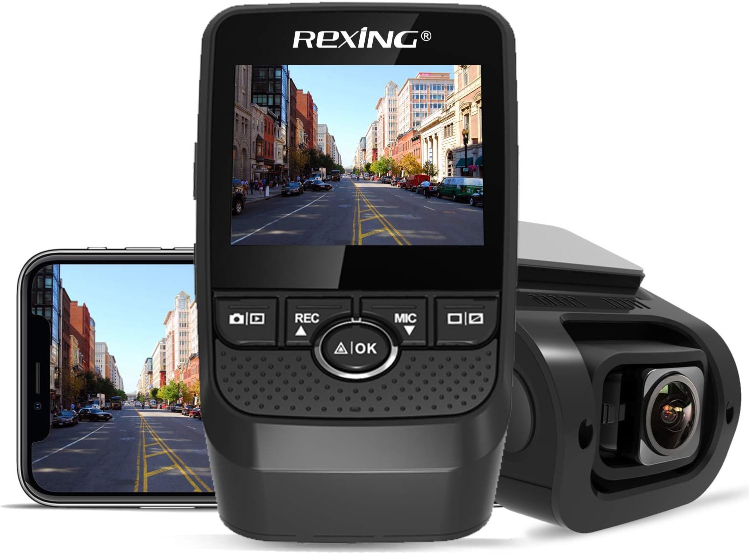Rexing GW101 1080p Full HD Car Dash cam 2.4” LCD Screen, Built-in GPS, Wi-Fi, Mobile App, Camera Recorder w/G-Sensor, WDR & Sony Image Sensor, Loop Recording, Battery, 128GB Supported