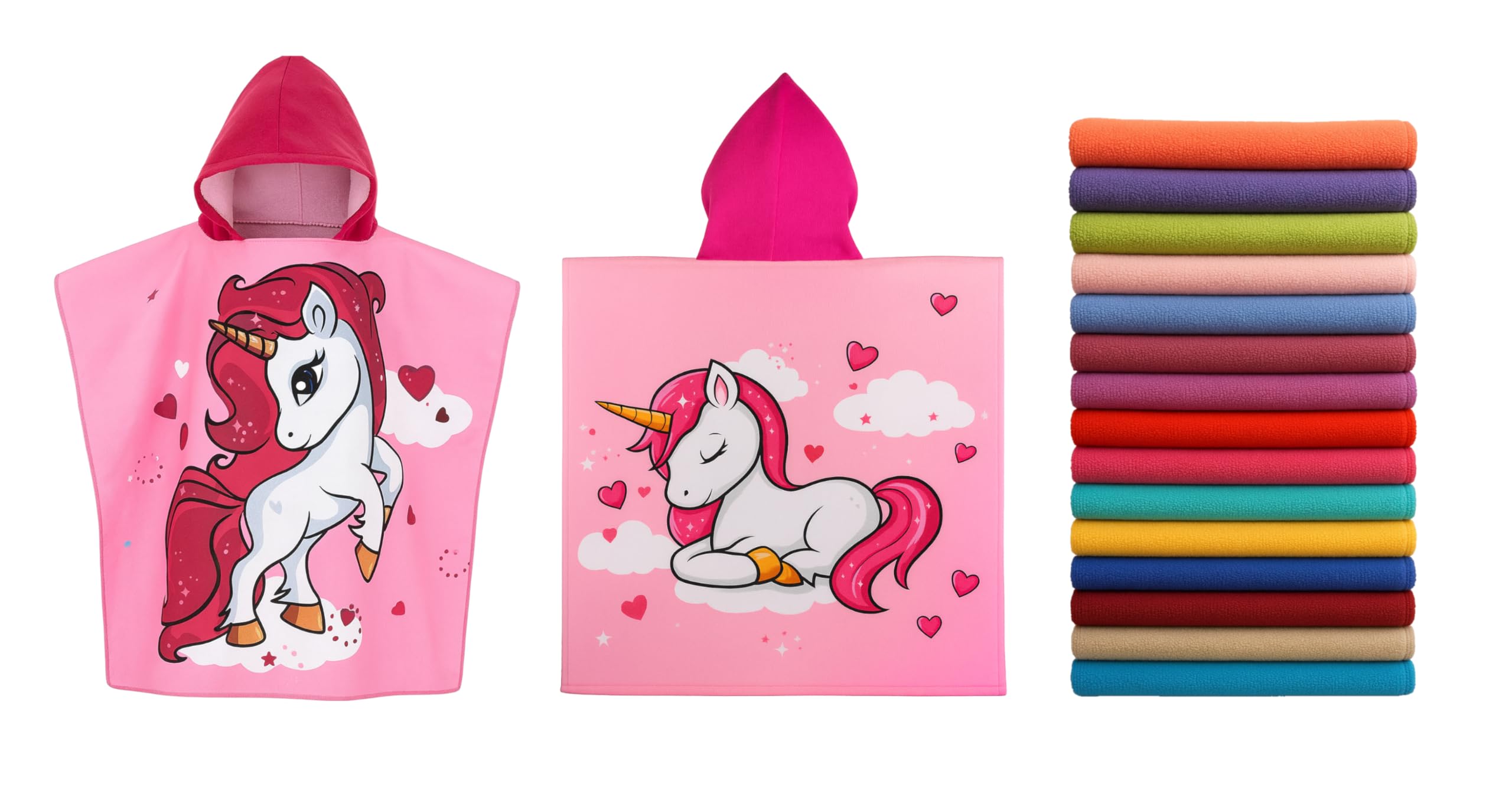 Archival Kids Hooded Microfiber Towel Poncho – Beach & Bath Towels Ultra-Absorbent Swim Towel with Fun Cartoon Prints Lightweight & Lightweight & Sand-Repellent (Pink Unicorn, 75 x 150 cms)