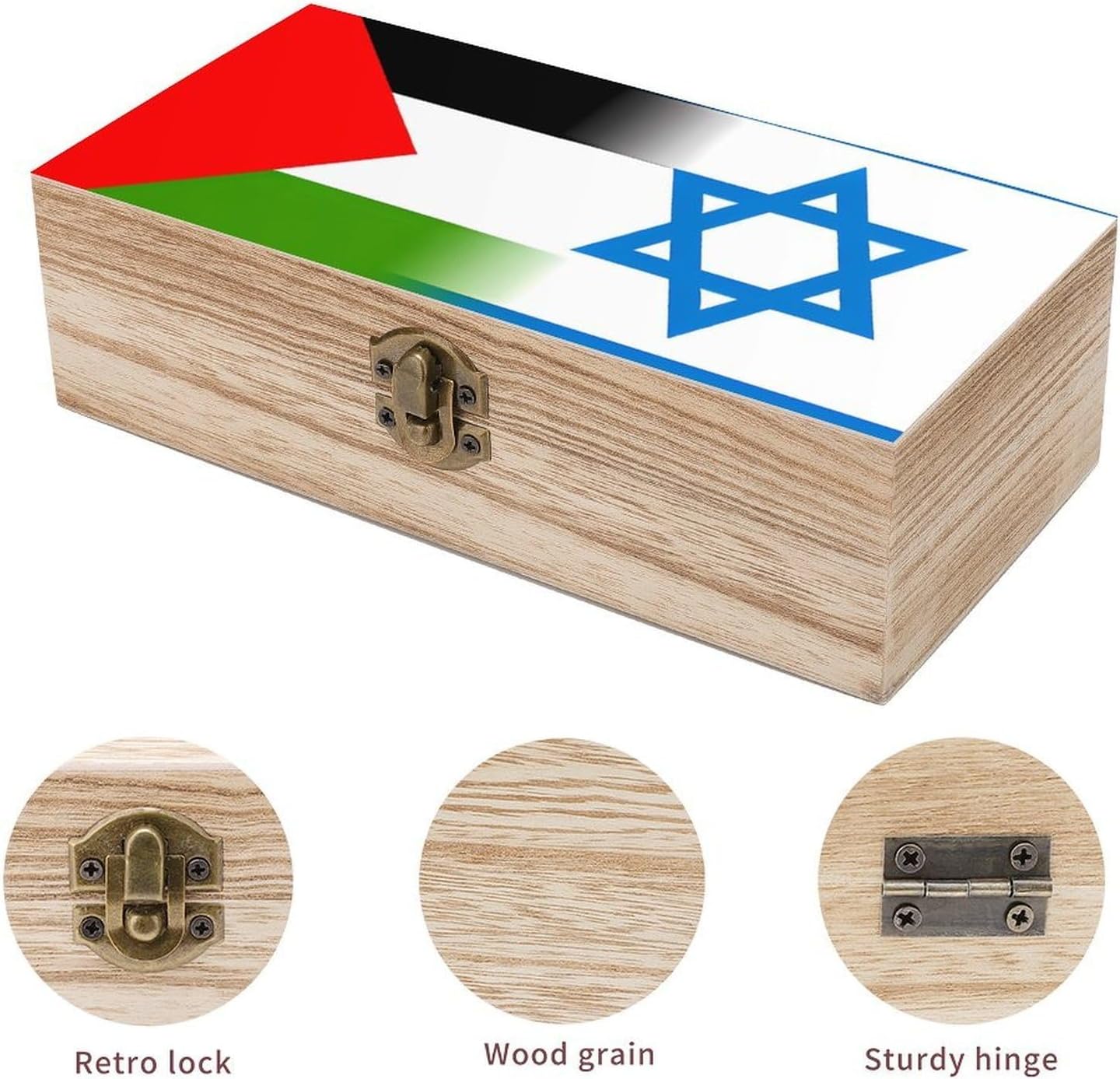 Palestine Israel1 Flag Funny Storage Boxes with Lid Wood Home Organizer image 3