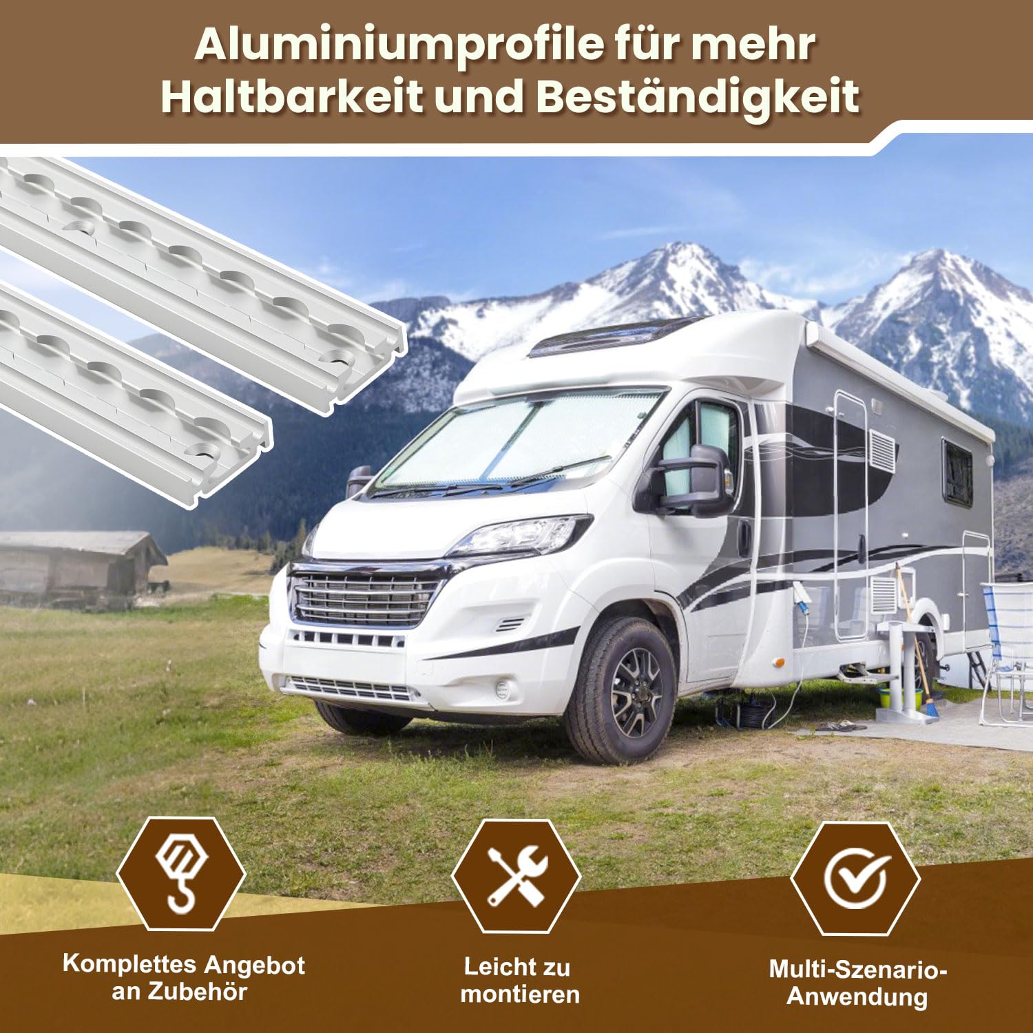 Fiqops Binari per airline, 12 x 1 m, in alluminio, con 32 ganci doppii, forati, binari di ancoraggio argento anodizzato, guida aerea per furgoni, roulotte, camion
