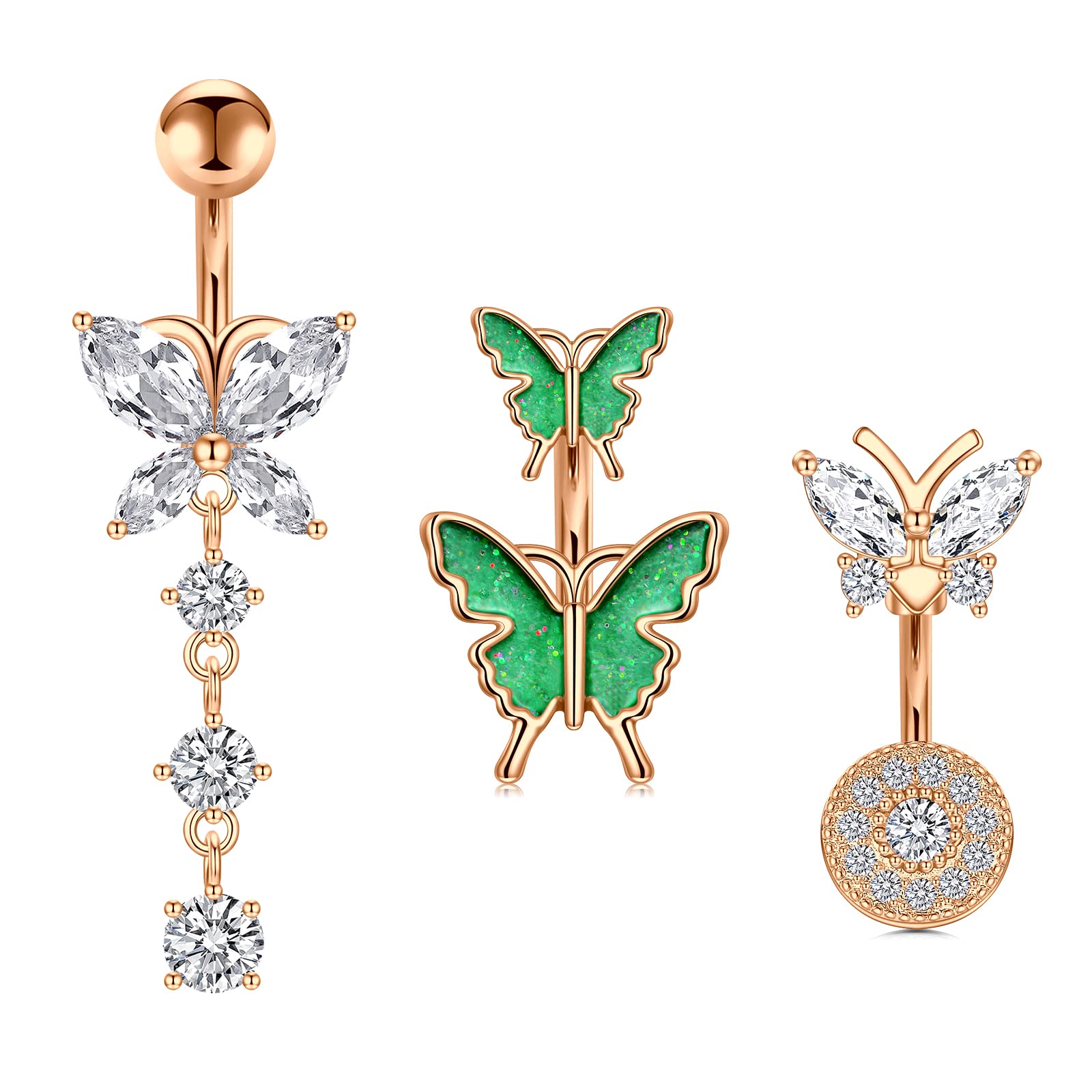 AVYRING Piercing Ombligo Mariposa Pender 10MM 14G Acero Inoxidable Mujer Piercing Vientre Anillo Belly Piercing
