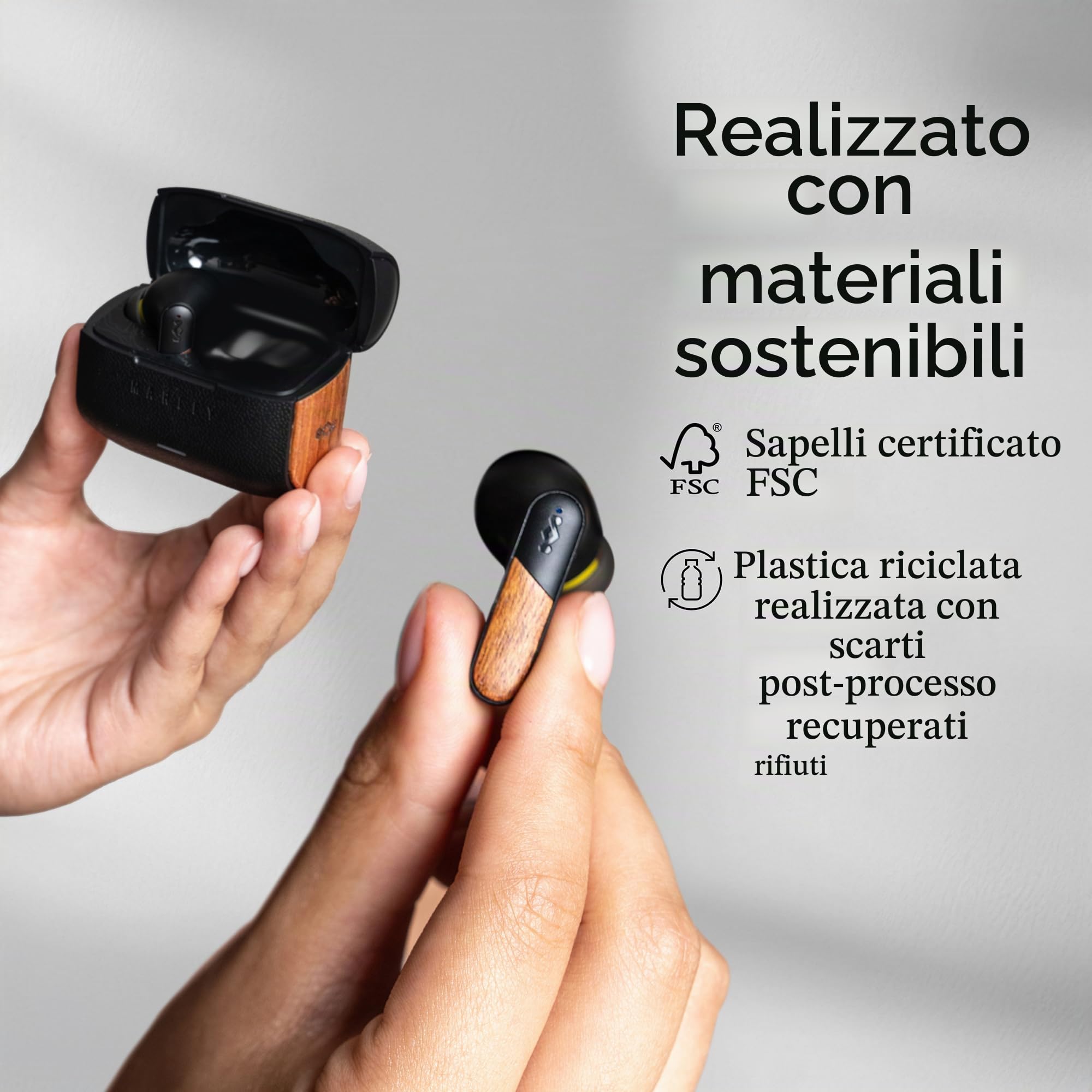 House of Marley Trenchtown ANC Auricolari Bluetooth In Ear - Nero | Cuffie con Cancellazione del Rumore, Microfono, IPX5, 24 Ore Autonomia, Controlli Touch, Materiali Sostenibili