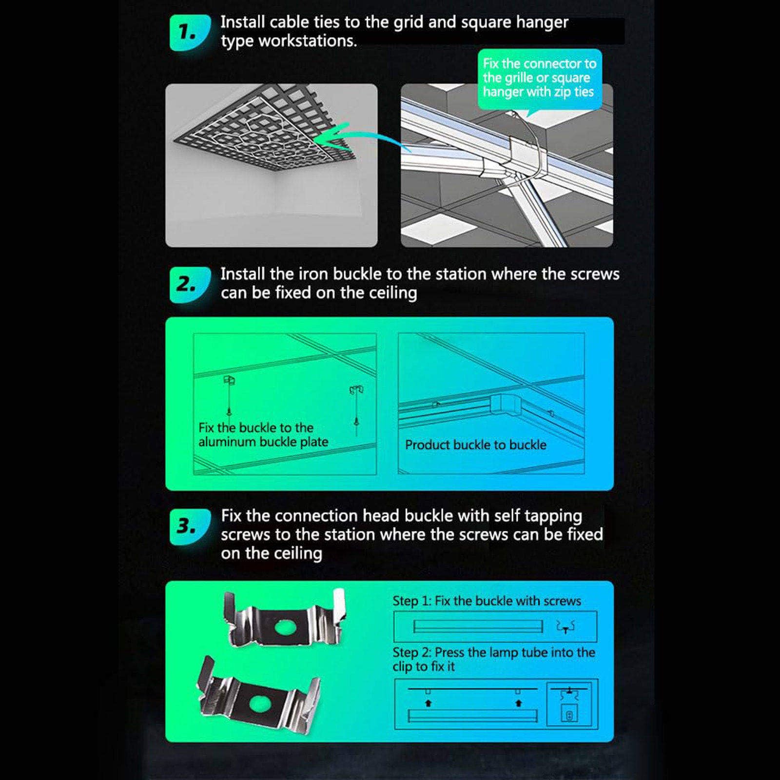 Sufitowa sześciokątna lampa garażowa LED Honeycomb Detailing Car Auto Body Repair Myjnia samochodowa Warsztat Liniowa lampa rurowa z ramą,B