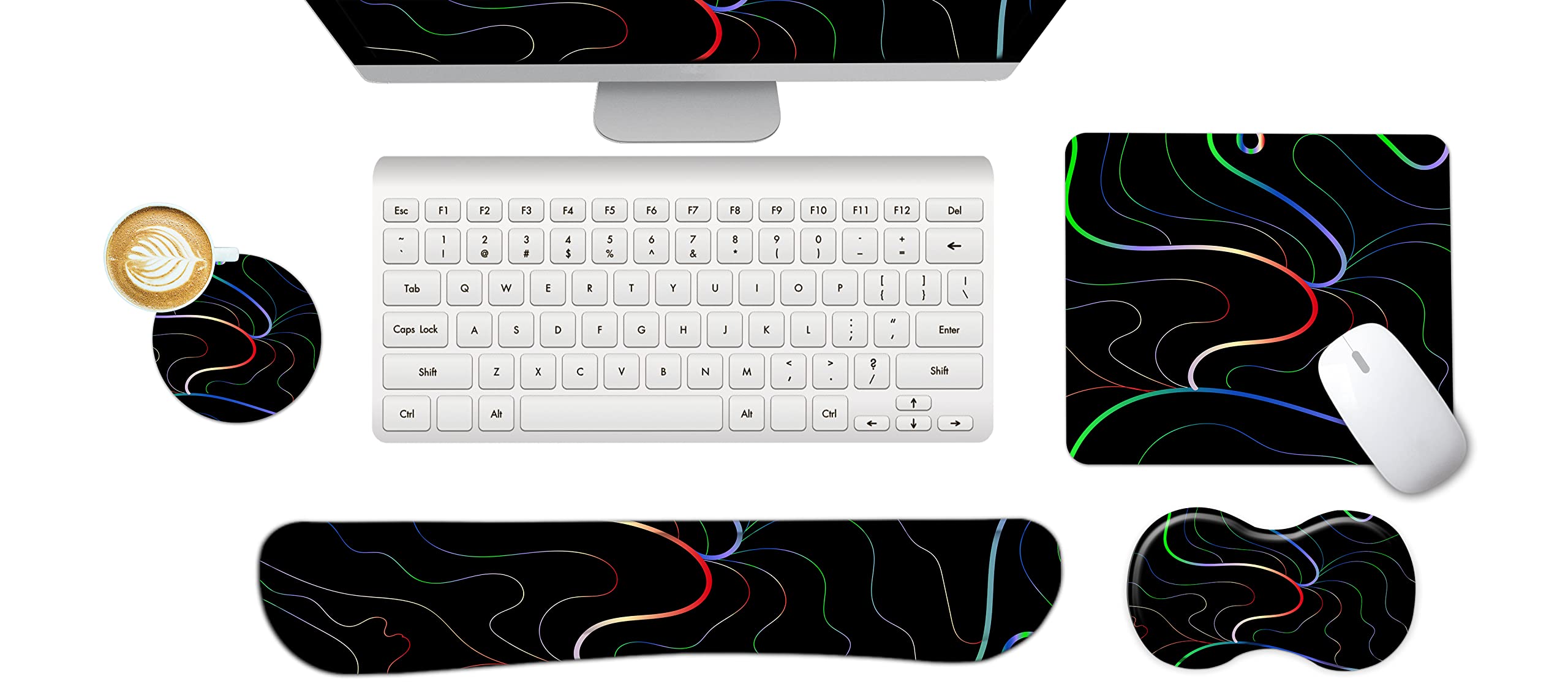 ARTSO Keyboard Wrist Rest Mouse Pad Wrist Support Ergonomic, Memory Foam 4 in 1 Mousepad Non-Slip Base Comfortable Easy Typing Pain Relief, Colorful