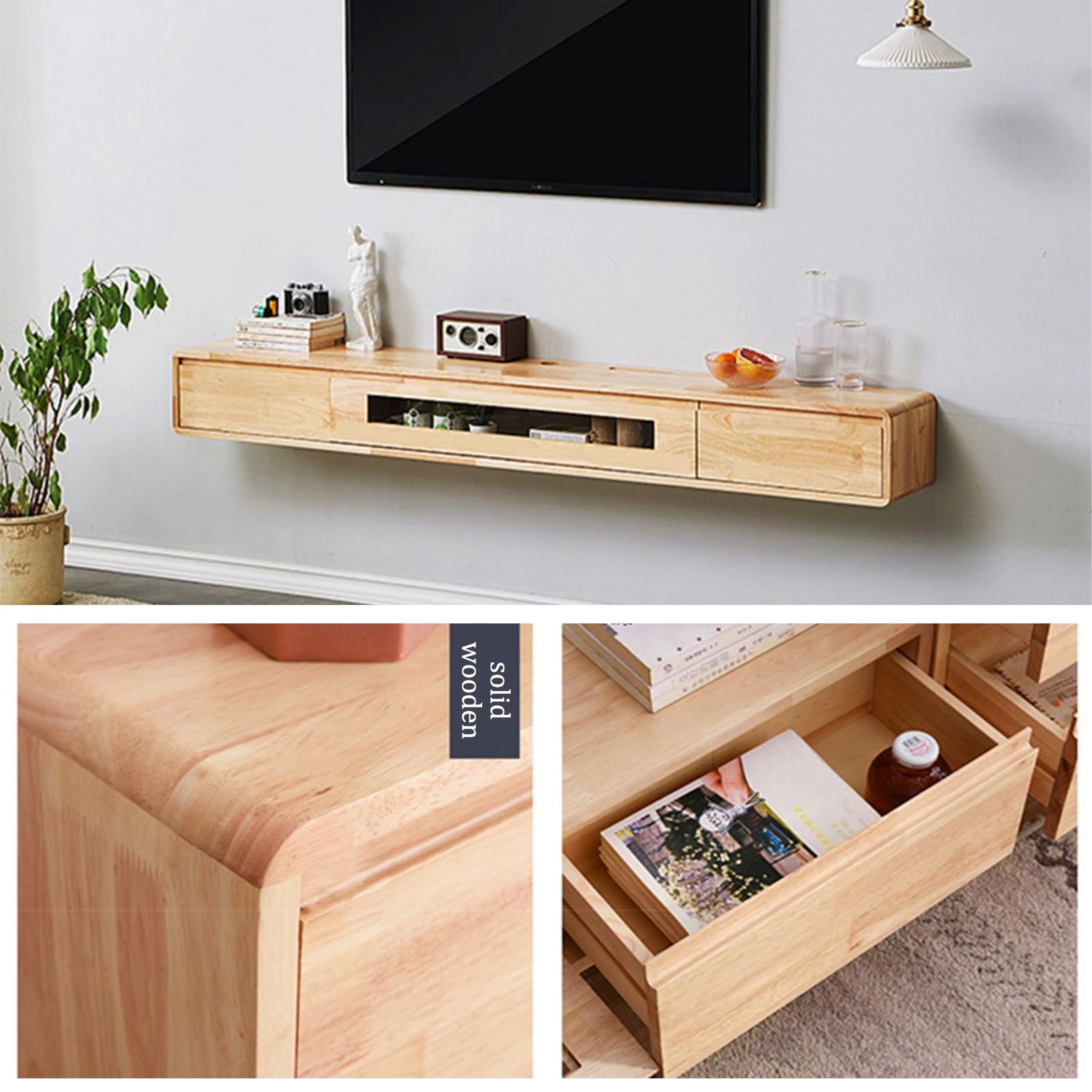 Schwebende TV-Konsole, Wandhalterung, Entertainment-Center, moderner TV-Ständer, Aufbewahrungsregal für Wohnzimmer (schwarz, 177,8 cm)
