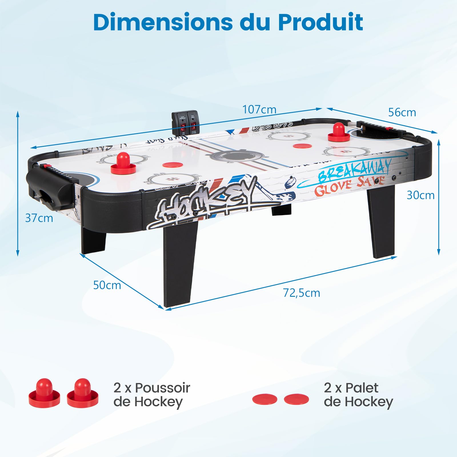DREAMADE Table de Air Hockey 42 Pouces, Table de Jeu avec Air & Compteur de Points Électronique LED & 2 Palets & 2 Poussoirs & 2 Tapis de Feutre, pour Enfants & Adultes, Noir + Blanc