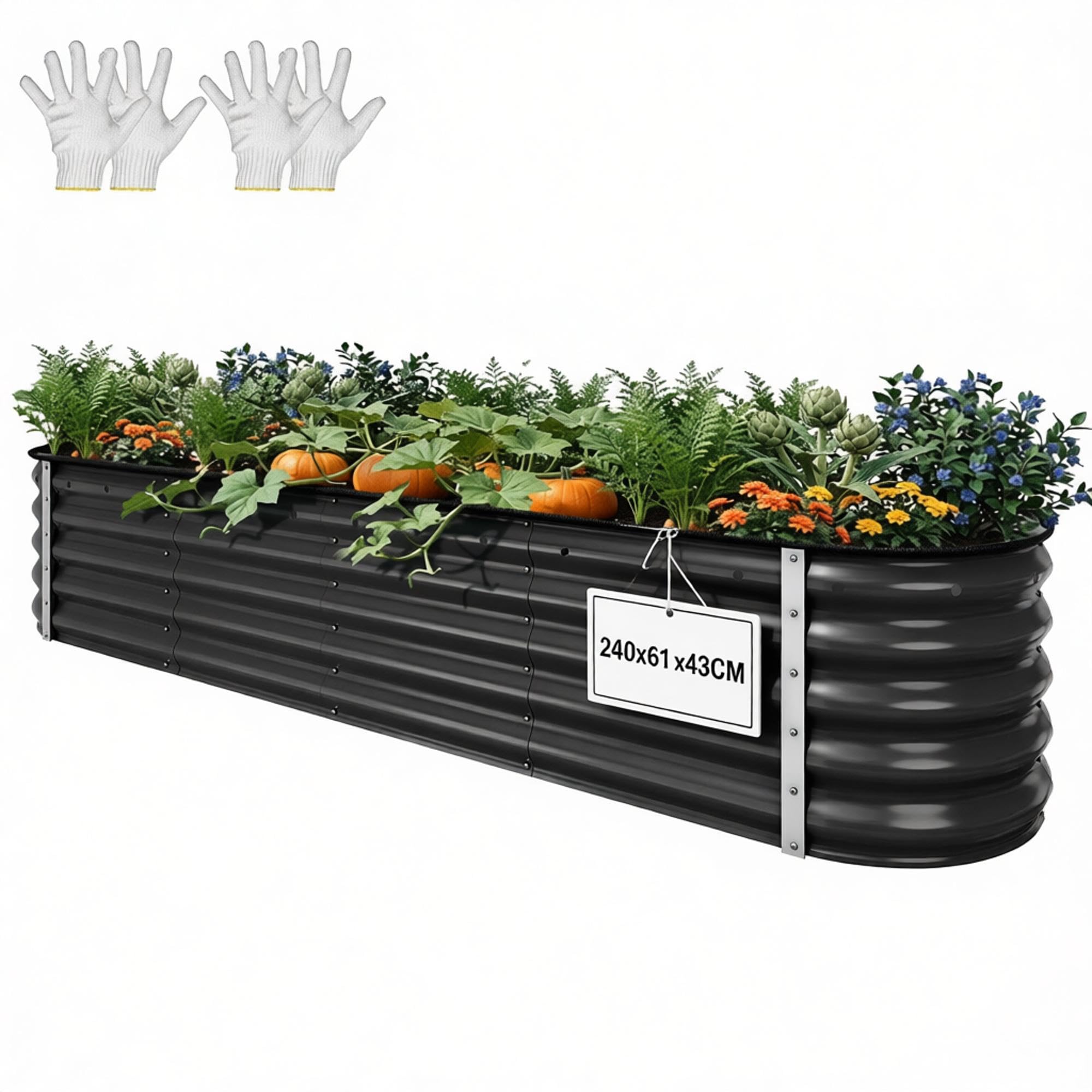 YITAHOME Juego de Cama elevada para jardín al Aire Libre, 240 x 61 x 43 cm, Camas elevadas de Metal Grueso de Zinc, Aluminio, magnesio, Acero Inoxidable, para jardín, con Goma de Seguridad para