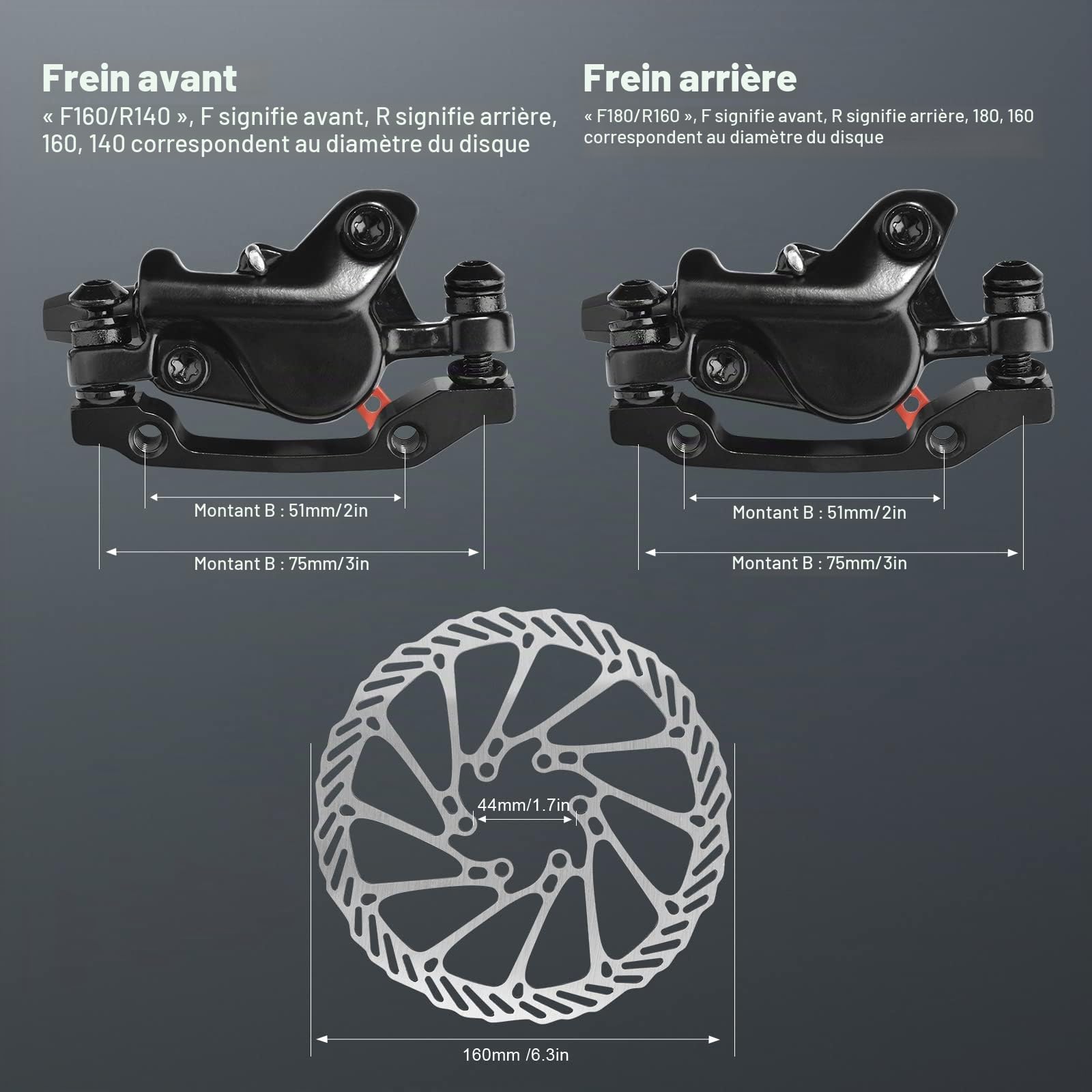 Jeu de Freins hydrauliques VTT Freins à Disque hydrauliques, Kit de Frein à Disque de vélo, avec Rotor à Disque 160mm, Avant 80CM arrière 140CM Frein à Huile Vélo VTT en Alliage d'aluminium