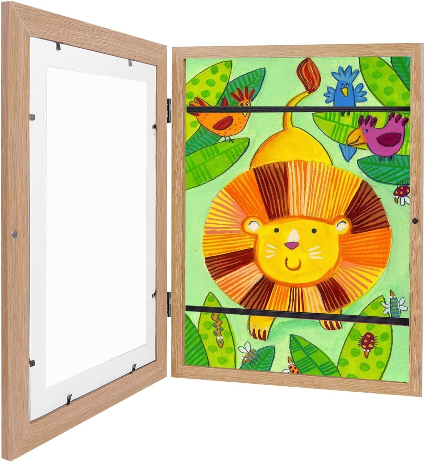 33x24cm Front Opening Kids Art Frames, Changeable Kids Artwork Display Frames, Children Oil Painting Art Projects Schoolwork Drawings Crafts Hanging Art Storage Box (Wood)