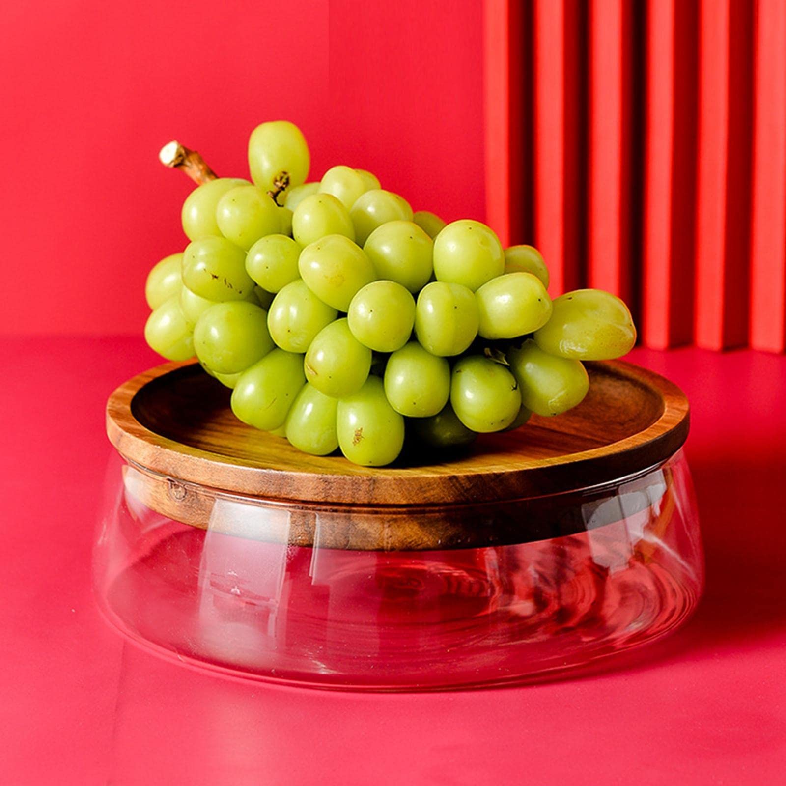 F Fityle Bol de Conservation de Fruits Secs Plat Verre Plateau Bois Boîte Alimentaire Finition Résistante Adaptée Conservation Noix Fruits Rangement Bureau Cha, A, Petit