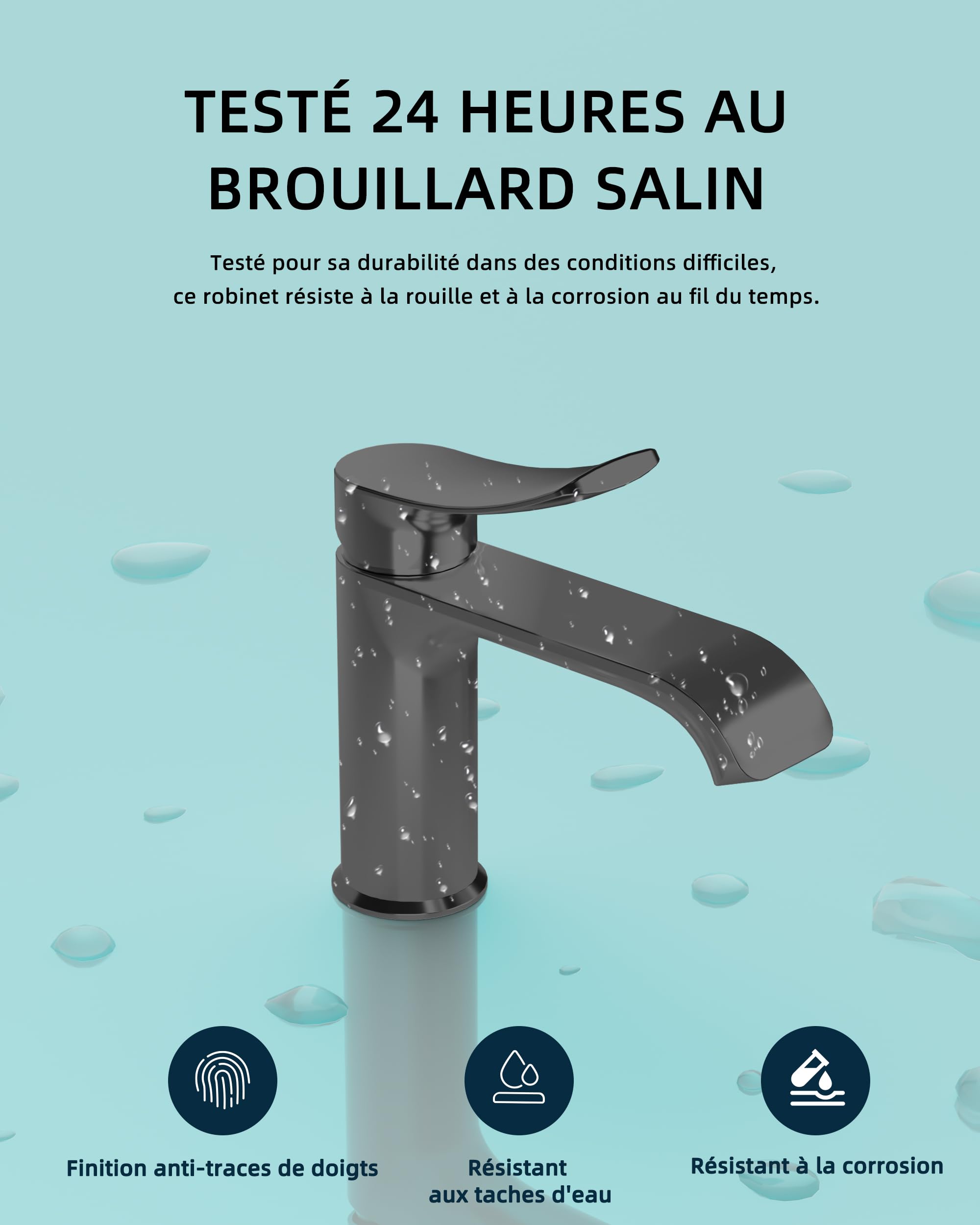 BELZ Robinet Salle Bain, Mitigeur Lavabo Chaud et Froid, Robinet Vasque avec Bec Courbé, Robinets de Lavabo pour Salle de Bain Gunmetal