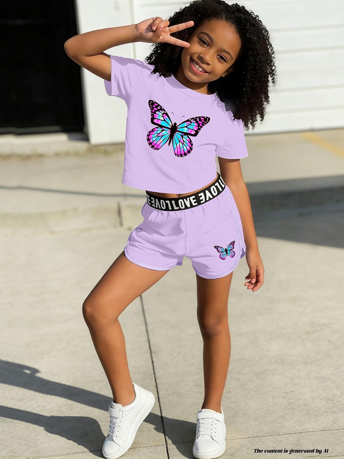 Betusline Girls Short Sleeve Crop Top & Athletic Shorts Set,4‑14Y image 3