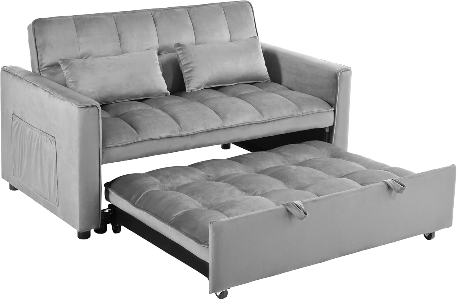 Ball & Cast Reversible Sleeper Sofa Bed,Convertible Pull Out Couch with 2 Lumbar Pillows and Side Pockets,3 in 1 Upholstered Sleeper Couch,Living Room Furniture for Apartment,Office,Light Gray