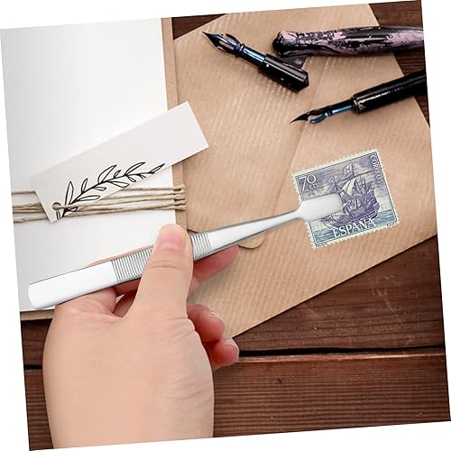 Miniatura 5 de POPETPOP Pinzas para coleccionar sellos de acero niquelado de 4.5 pulgadas para coleccionistas de sellos