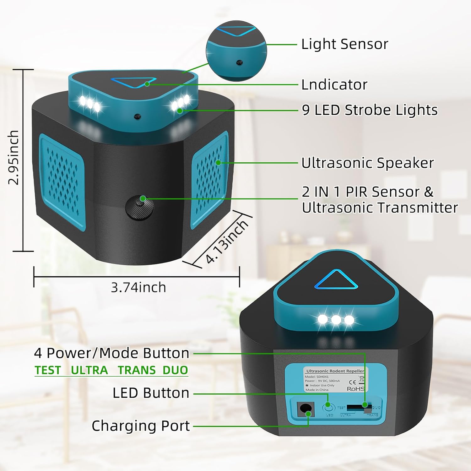 2026 Upgraded Mouse Repellent Ultrasonic Plug in 4-Modes Pest Rodent Control for Mice Rat Squirrel Bat Roach Spider Pest Repeller for Attic House Warehouse Basement Garage Office 2 Pack