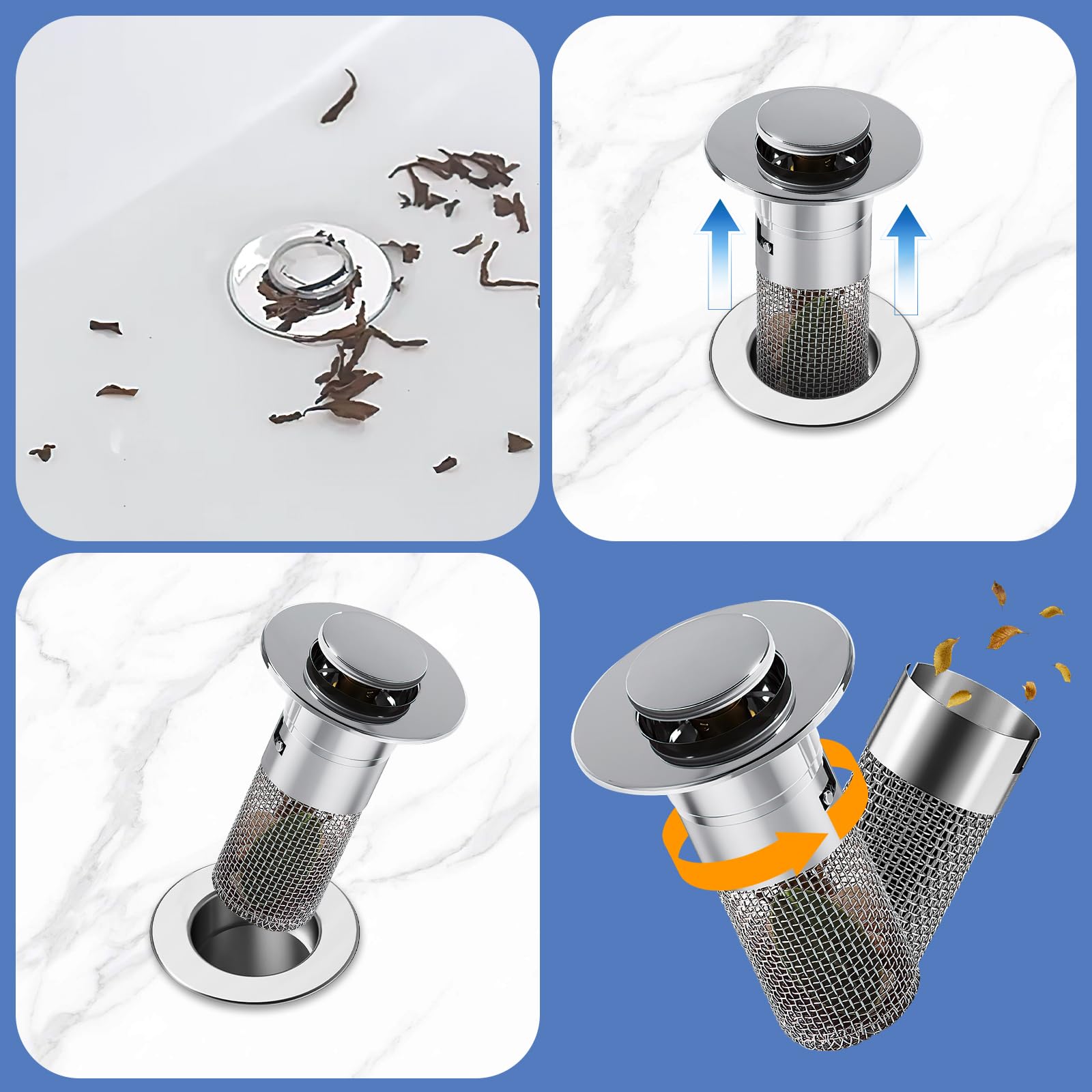 Tappo di scarico universale 75 mm, filtro per lavello regolabile in acciaio inox. Accessorio per lavello - 1 pezzo