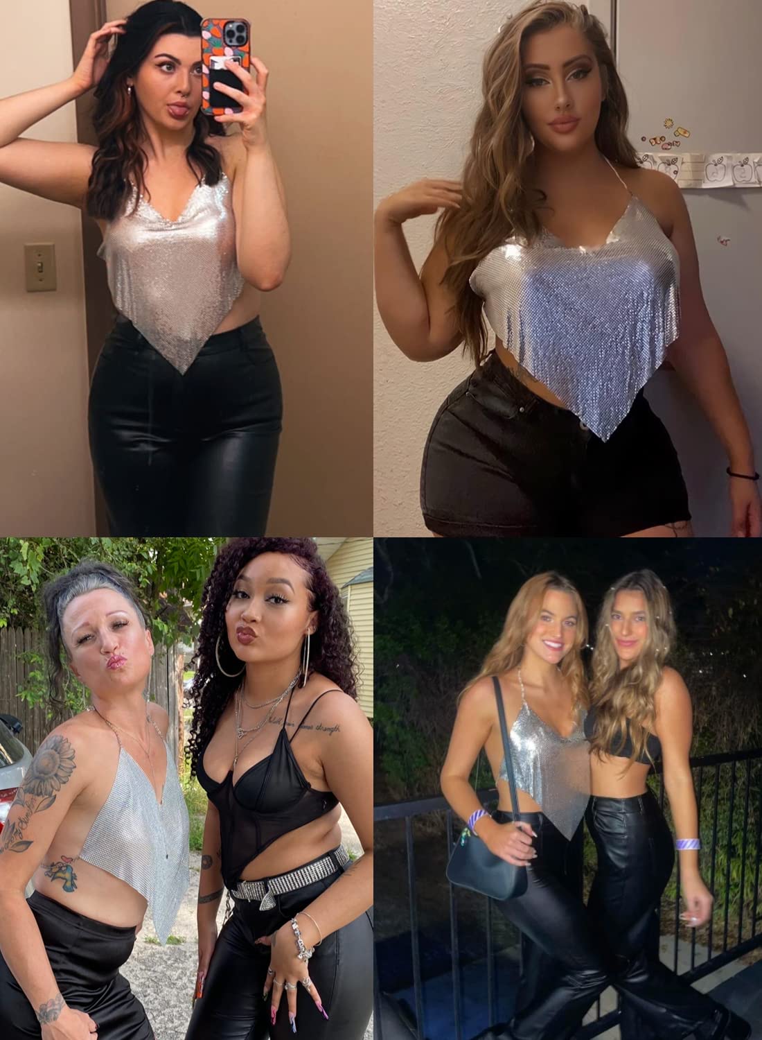 Catena Crop Top Metallica Donna - Sexy con Paillettes Strass Schiena Scoperta Elegante Vestito Scintillante Feste Discoteca Outfit Festival