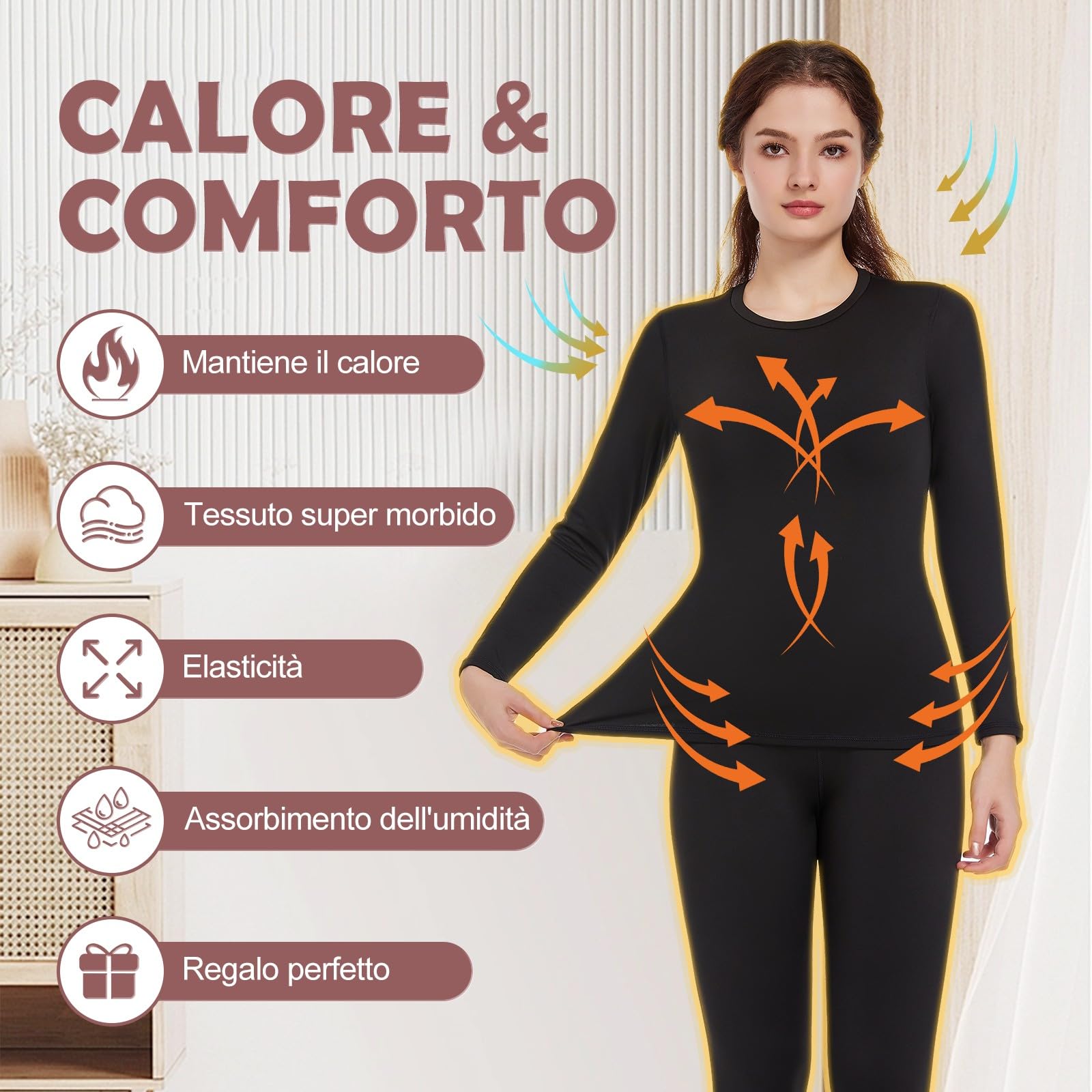 TBoonor Intimo Termico Donna,Biancheria Intima Termica per Donna,Traspirante e Funzionale,con Interno in Felpa-Set Ultra-Morbido di Biancheria Termica per l'inverno