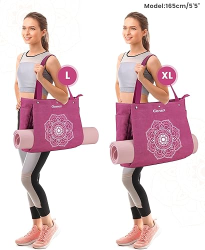 Miniatura 7 de Gonex Bolsa para esterilla de yoga, bolsa de gimnasio con múltiples bolsillos para mujeres y hombres, lona para esterilla de yoga fácil de llevar