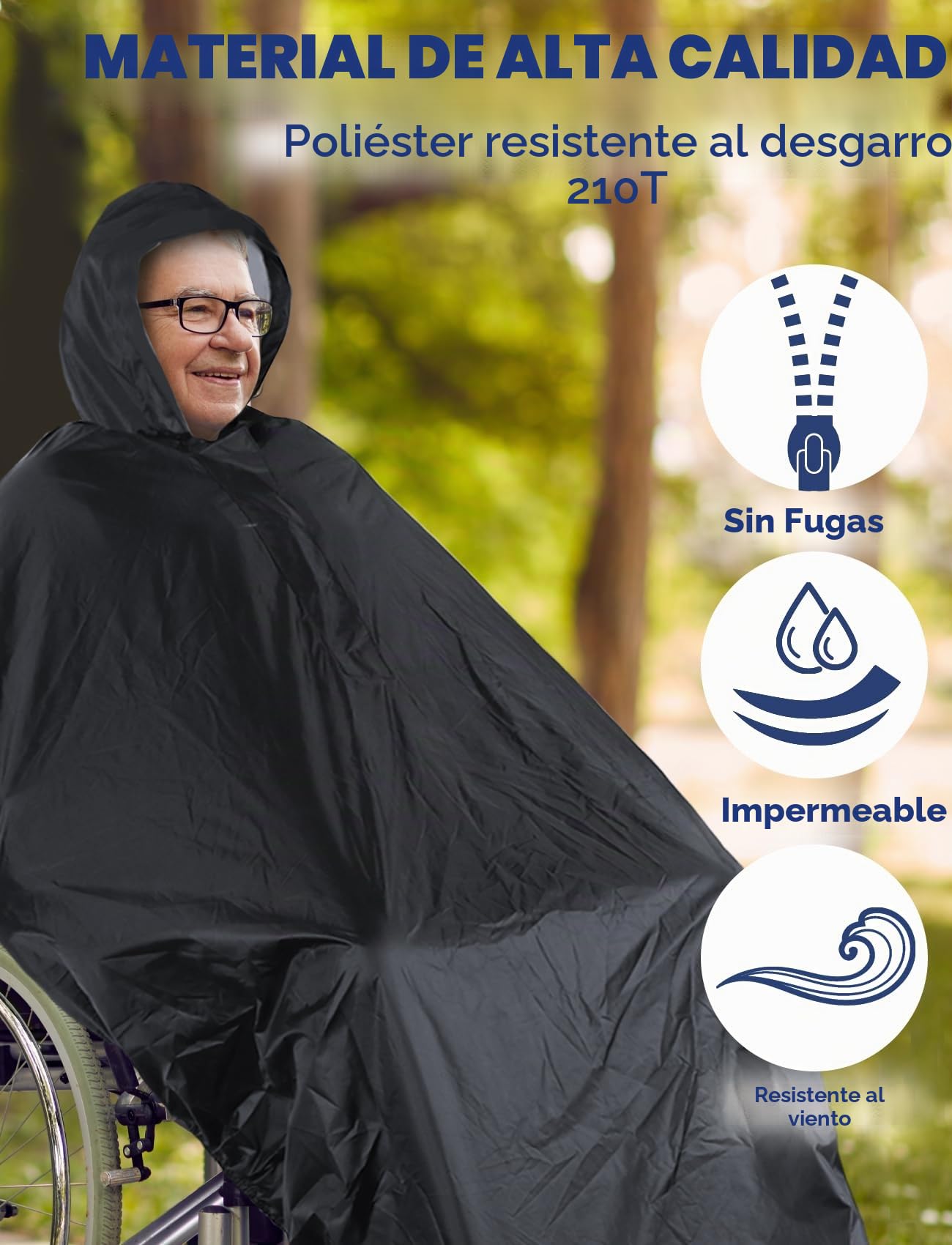 ANYOO Funda Impermeable para Poncho para Silla de ruedas, Poncho Ligero para Lluvia, Capa Protectora con Elásticos que Proporciona Protección seca para Sillas de ruedas, Talla única