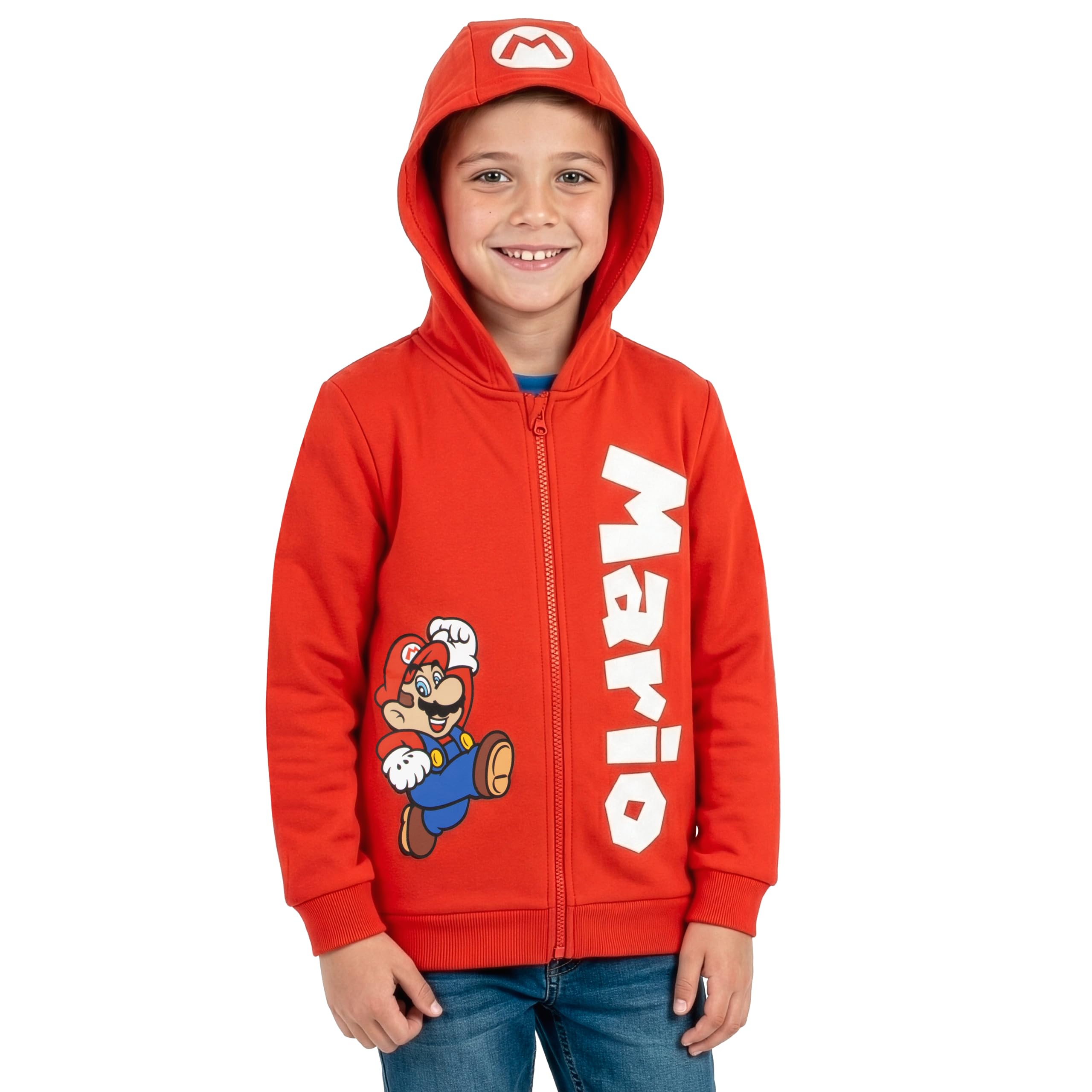 Bluza Z Kapturem Super Mario Dla Chłopców, Czerwona Bluza Mario Dla Dzieci, Dziecięca Rozpinana Z Zamkiem