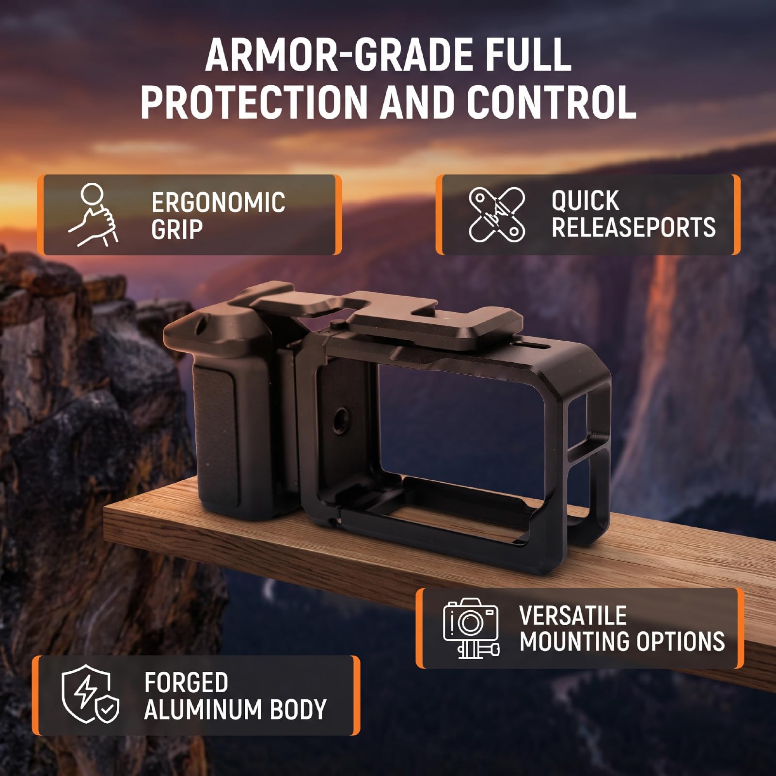Sxhlseller Action Camera Cage Alluminio Action 5 Pro 4 3, Kit Protezione | Kit Impugnatura in Lega di Alluminio, Rivestimento Antiscivolo, modalità Verticale e Orizzontale, Montaggio su Slitta