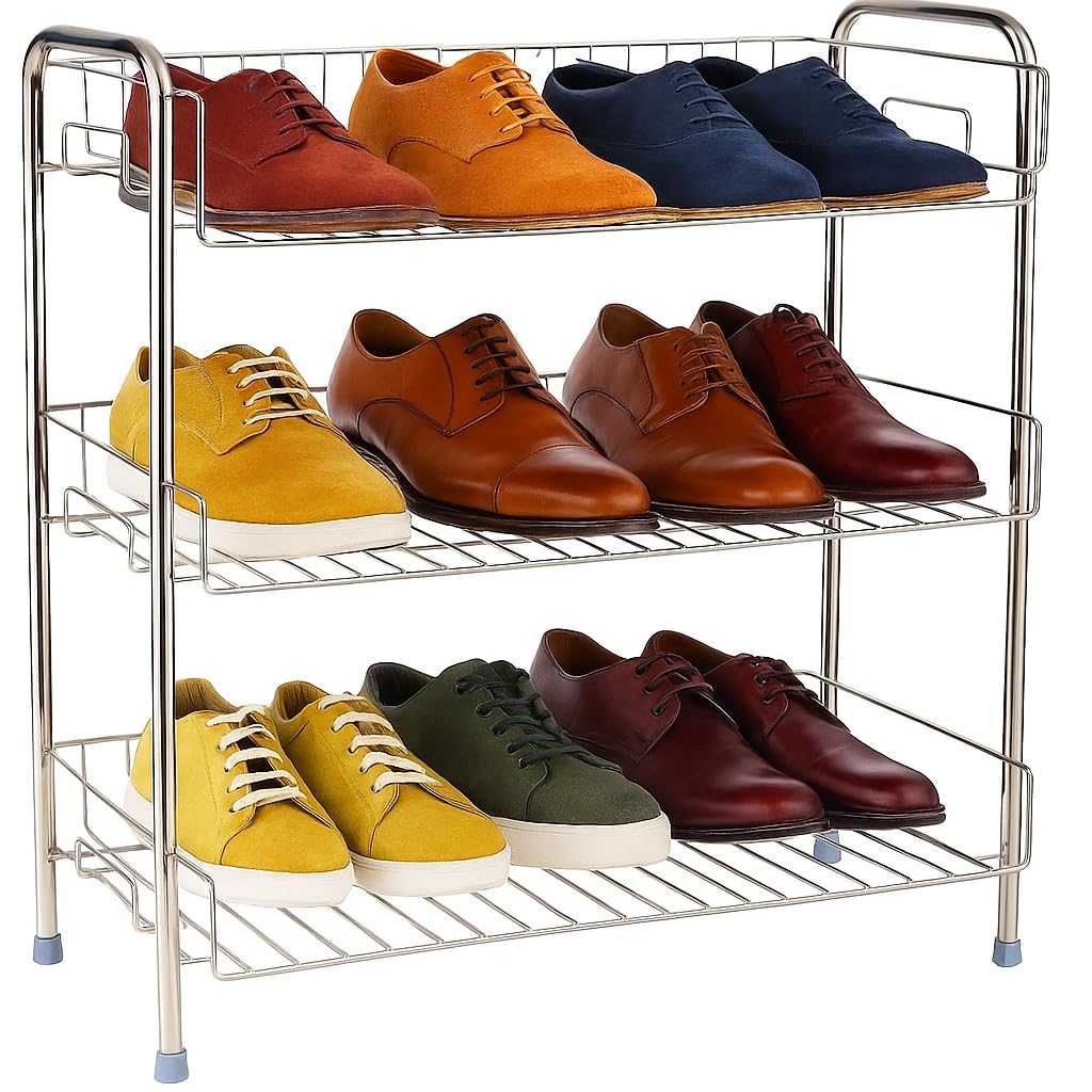 3-Tier Metal Storage Rack, Stainless Steel Organizer Shelf, Multi-Purpose Standing Unit for Shoes, Kitchen Containers, Home Organization-image-19