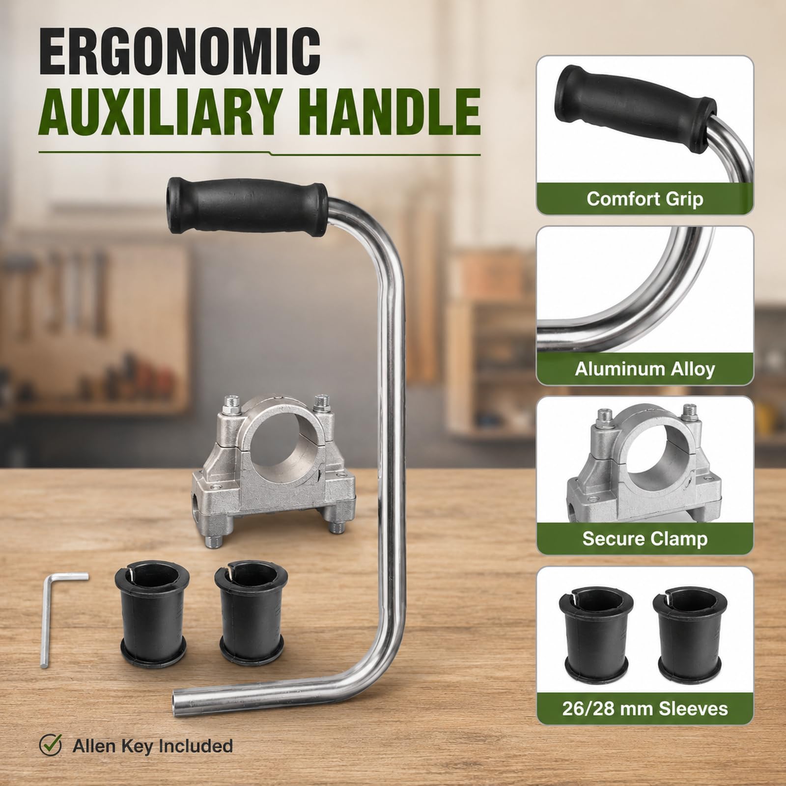 Mango Ergonómico para Desbrozadora para Echo SRM-420TES/U, Extensión Ligera de Aluminio con Abrazadera de 26-28 mm para Trabajar Erguido