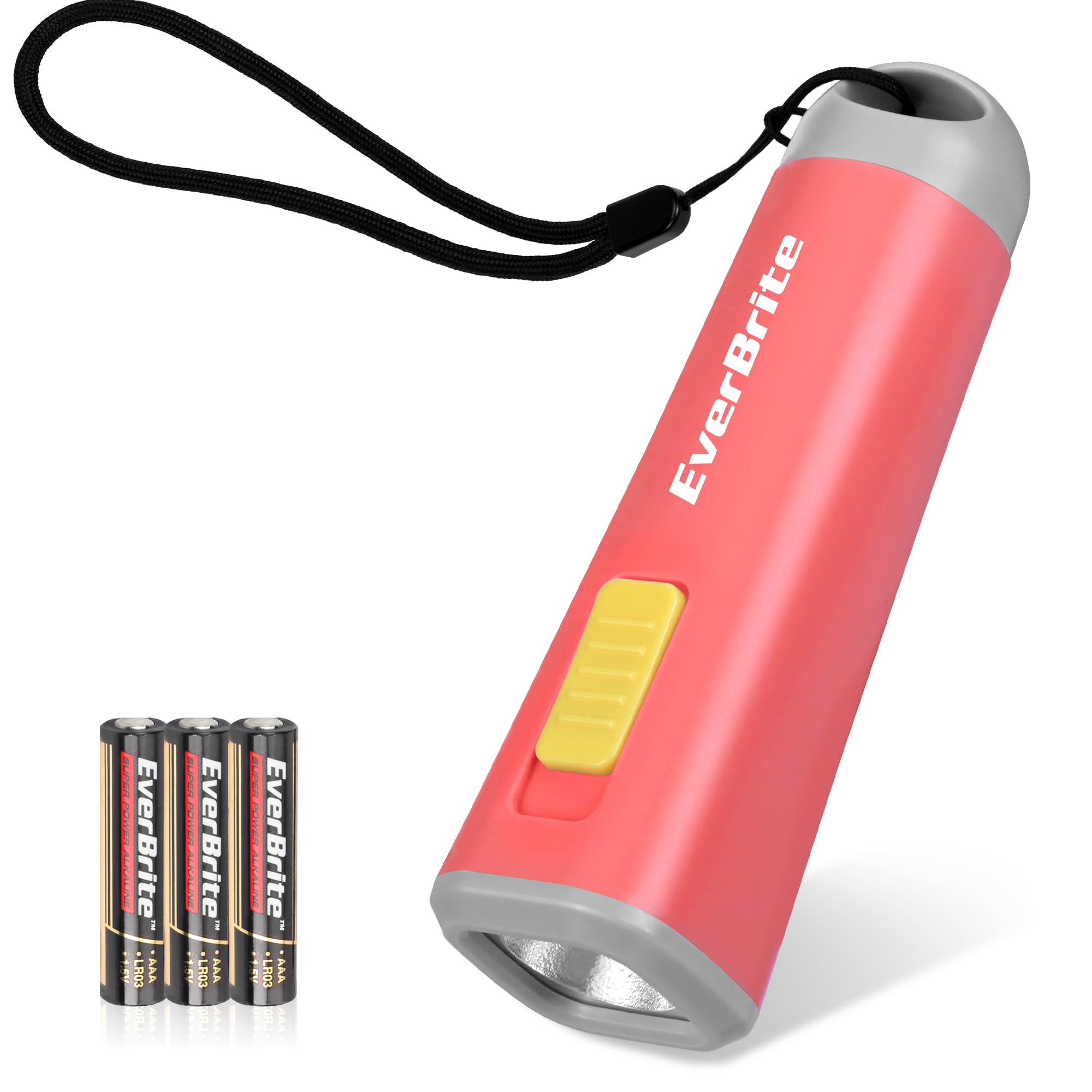 EverBrite Mini LED Flashlight - Lightweight (46g) Torch with Soft Yellow Light for Reading, Camping, and Emergencies - Coral Red