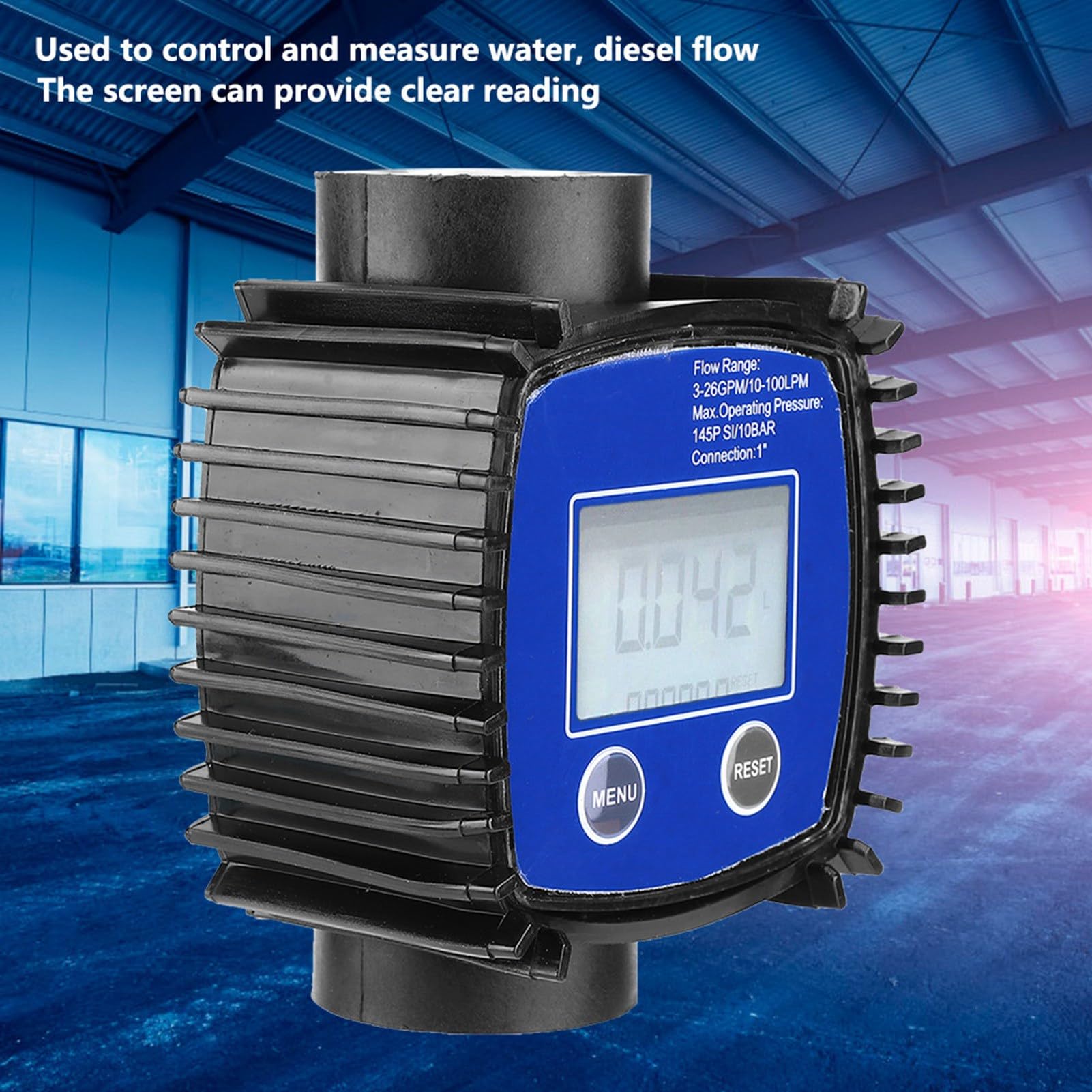 Digitaler Durchflussmesser, 5-120 L/Min 1 Zoll Turbinen-Durchflussmesser mit LCD-Anzeige, 1% Genauigkeit Dieselkraftstoff-Durchflussmesser für Alkohol-Benzin chemische Flüssigkeiten