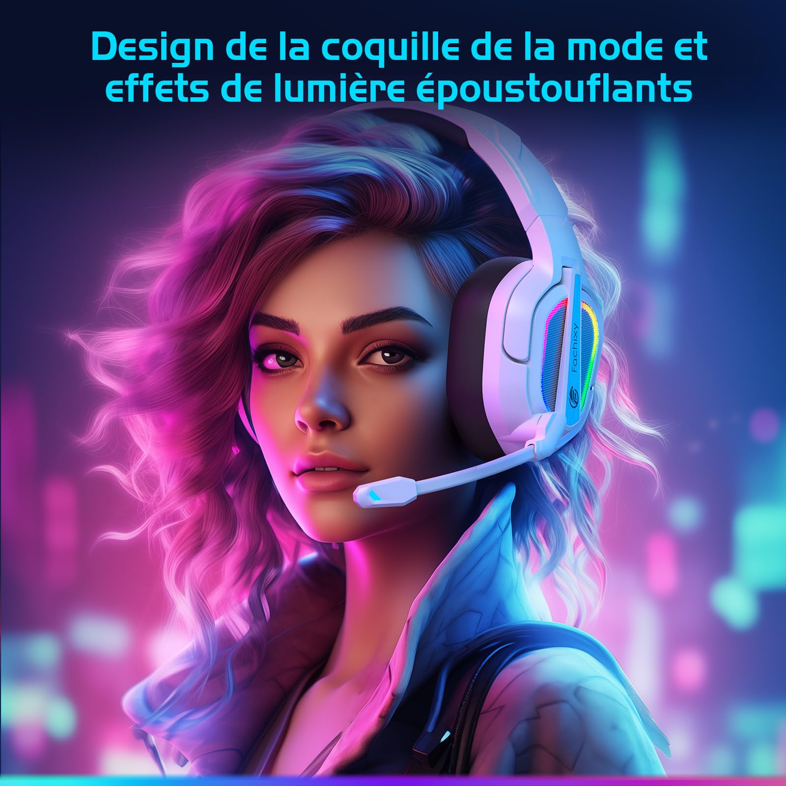 Fachixy FC200「2025 Nouvelle」Casque de Jeu sans Fil pour PS5, PS4, PC - Casque Pliable USB 2,4 GHz avec Micro - Bluetooth stéréo 3D avec autonomie de 50 Heures, pour Mac, Switch, Mobile, Blanc-Noir