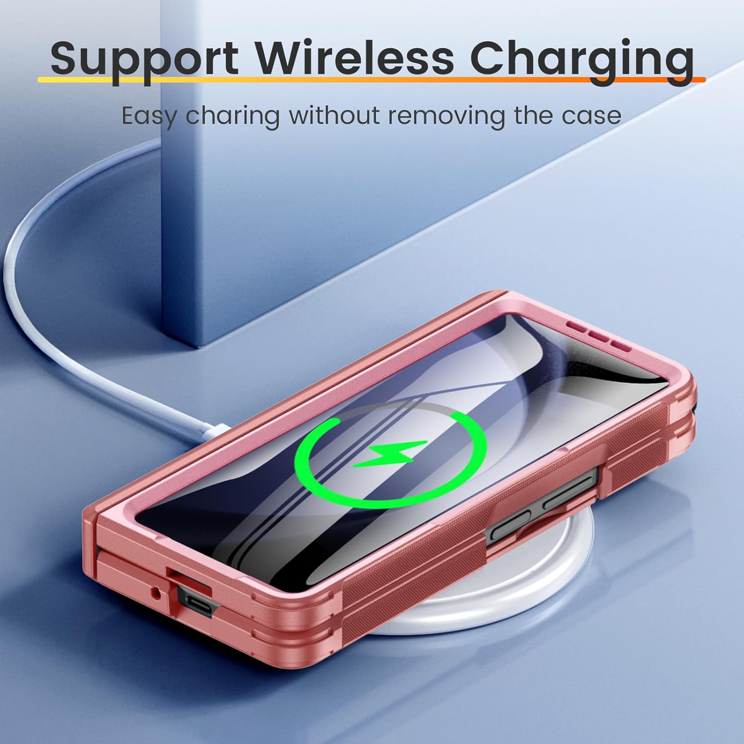 VEGO for Galaxy Z Fold 5 Case with Screen Protector, Fold 5 Case Hinge Protection & S Pen Slot Support Wireless Charging Full-Body Anti-Slip Drop Protection Kickstand Case for Samsung Fold 5- Pink