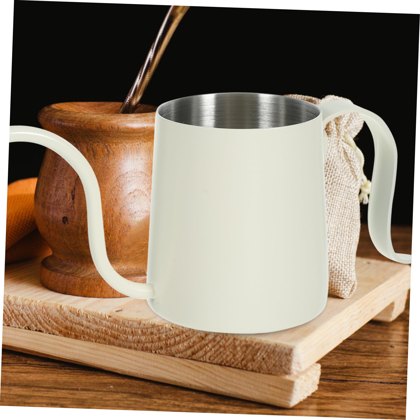 HOLIDYOYO Hanging Ear Coffee Pot Household Coffee Pot Hot Water Kettle Coffee Pitcher Measuring Pan Sauce Coffee Station Supplies Coffee Machine Kettle for Beige Stainless Steel