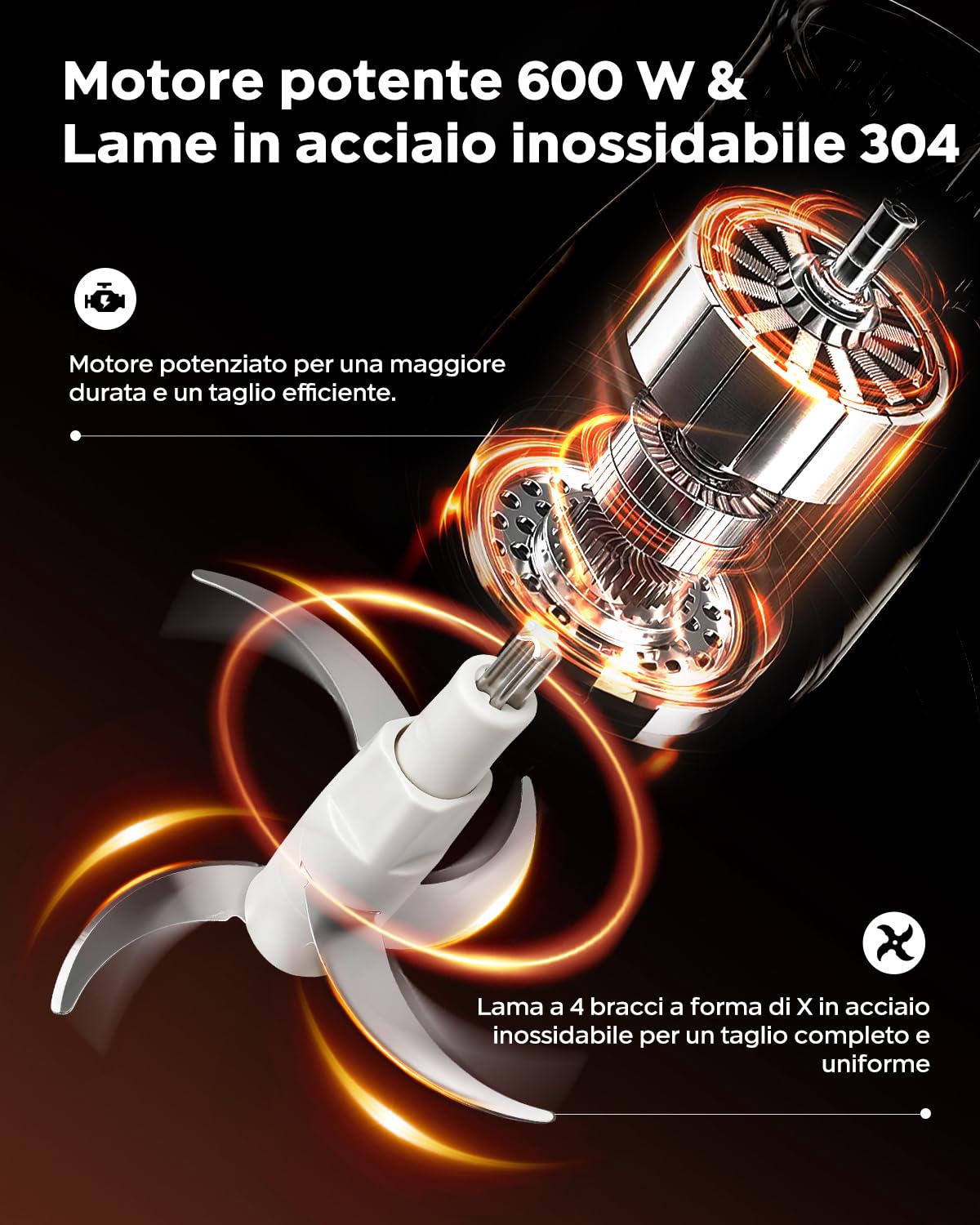 Bear 2L+1.8L Tritatutto elettrico, 600W 2 impostazioni di velocità, tritatutto con 4 lame in acciaio inox e tritacarne, contenitore in vetro Tritatutto per carne, alimenti per bambini, frutta, verdura