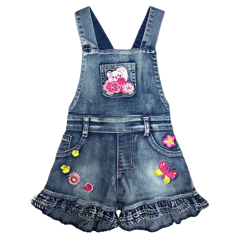 Peacolate 2-6 Ans Été Fille Ensemble de Vêtements 2Pcs Tenue Décontractée T-shirt à Manches et Jean Shots Salopette Courte