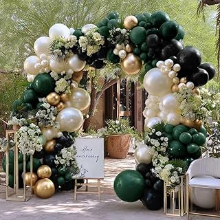 Dark Green Black Balloon Arch Double Stuffed Emerald Hunter Green, Pearl White Sand Gold Christmas Balloon Garland Kit for New Year Birthday Wedding Anniversary Bridal Baby Shower Party Decoration
