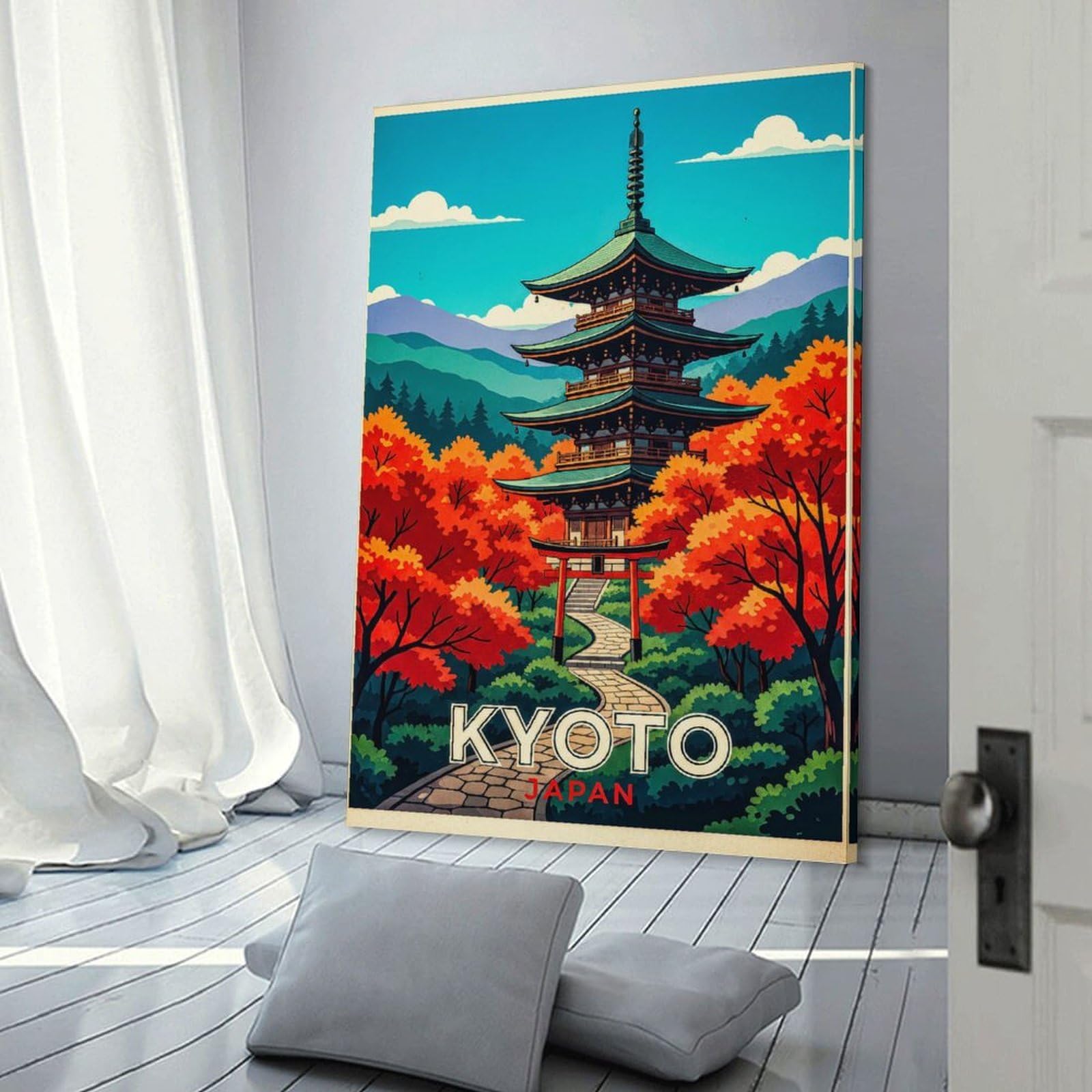 Junmoney Home Decor Wall Art Kyoto Japan Pagoda Autumn Travel, 24x36inch(60x90cm), for Flats, Guest Rooms Or Compact Rooms, Wall Decor with Flexible Room Appeal