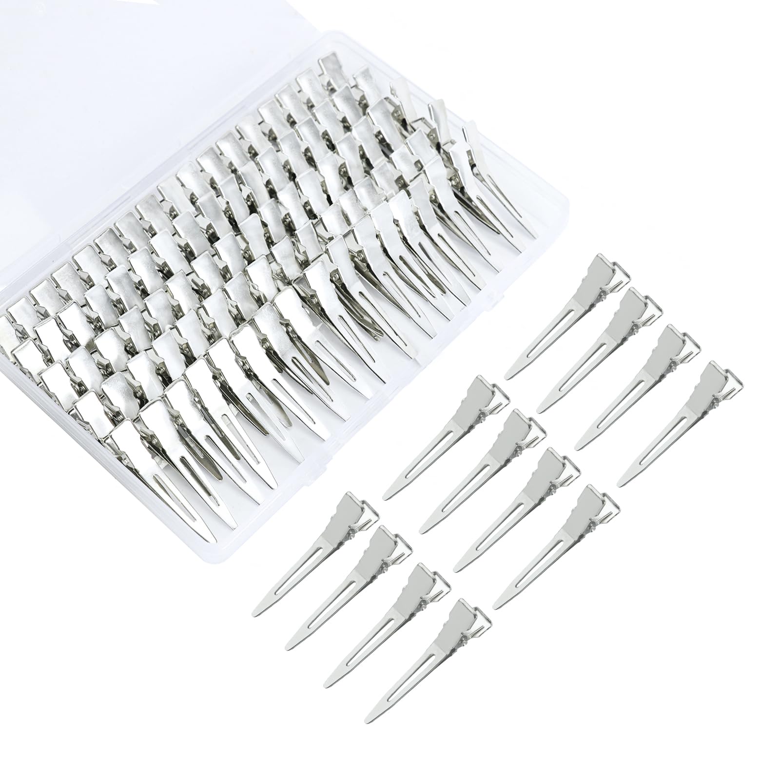 100pcs 1.77inches rust-proof metal alligator clip with a Clear Plastic Box, Styling, Hair Styling, Curling Clip, Hair Coloring, DIY Aaccessories,