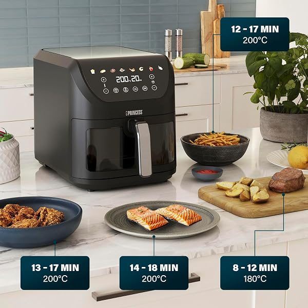 Princess SlimFry Airfryer, 8L Capacità, 2000W, 8 Programmi, Display Touchscreen Digitale, Temperatura Regolabile, Finestra di Controllo, Spegnimento Automatico, Cestello Lavabile, 182257 - 5