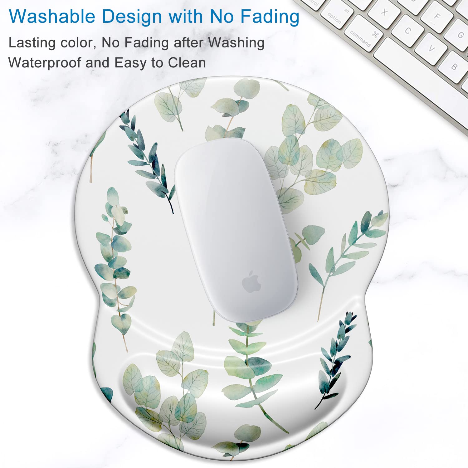 ITNRSIIET Ergonomic Mouse Pad with Gel Wrist Support Small Wrist Rest Smooth Surface Non-Slip PU Base Comfortable Office Supplies Pain Relief, 8.7 x 7.2 inches, Eucalyptus Branches - 4