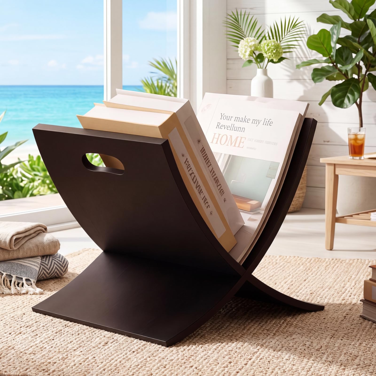 AceOrbit Portariviste verticale in legno nero, autoportante, da pavimento, porta riviste, porta giornali, per casa, bagno, ufficio, camera da letto, soggiorno
