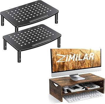 Zimilar 2 Pack Monitor Stands Risers+2 Tiers Laptop Computer Monitor Riser for PC Screen, iMac, Desktop Wooden Screen Monitor Stand Riser