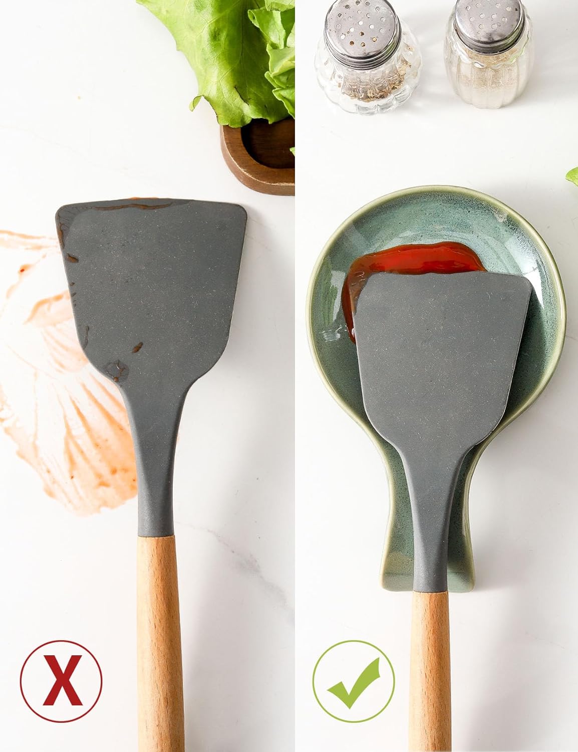 Spoon Rest for Kitchen, Ceramic Spoon Holder for Kitchen Counter, Cooking Spoon Holder, Farmhouse Cooking Utensil Holder for Spoons, Ladles, Spatula, Teal Green