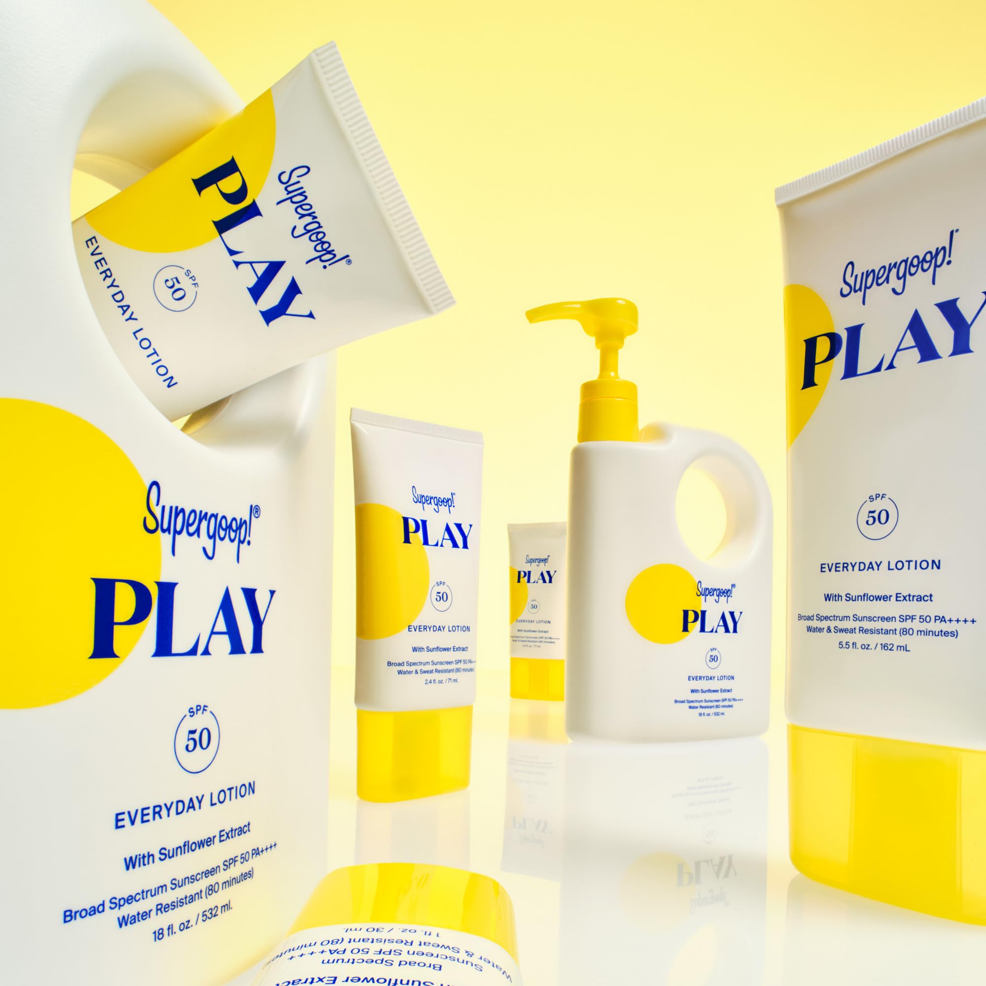 Supergoop ! PLAY Everyday Lotion SPF 50, 2,4 oz – Crème solaire à large spectre sans danger pour les récifs pour peaux sensibles – Crème solaire pour le corps et le visage résistante à l'eau et à la