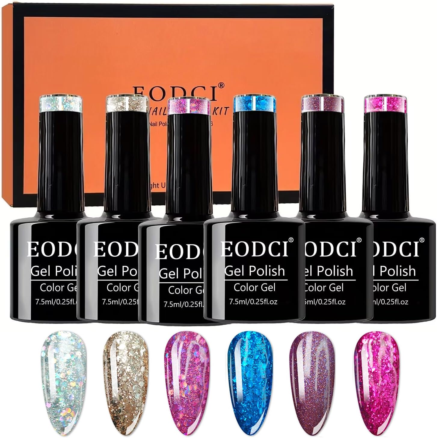 Glow in the Dark Glitter Gel Nail Polish Bulk, 6Pcs Nail Polish Color Set for Girls