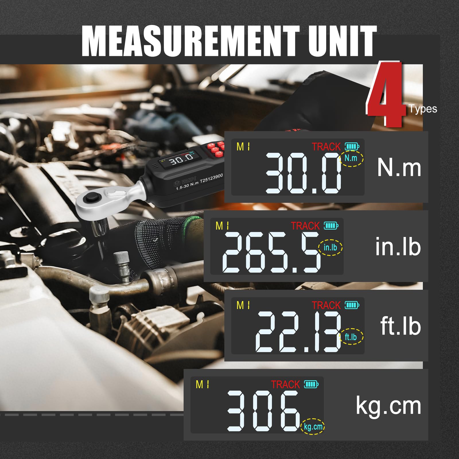 VANPO Chiave Dinamometrica Digitale 1/4", 0.6-12NM Elettronica Chiave Dinamometrica con Display LCD, 4 Unità, Avviso Acustico e Colori, Cricchetto Reversibile ±2% per Bici & Precisione Riparazione